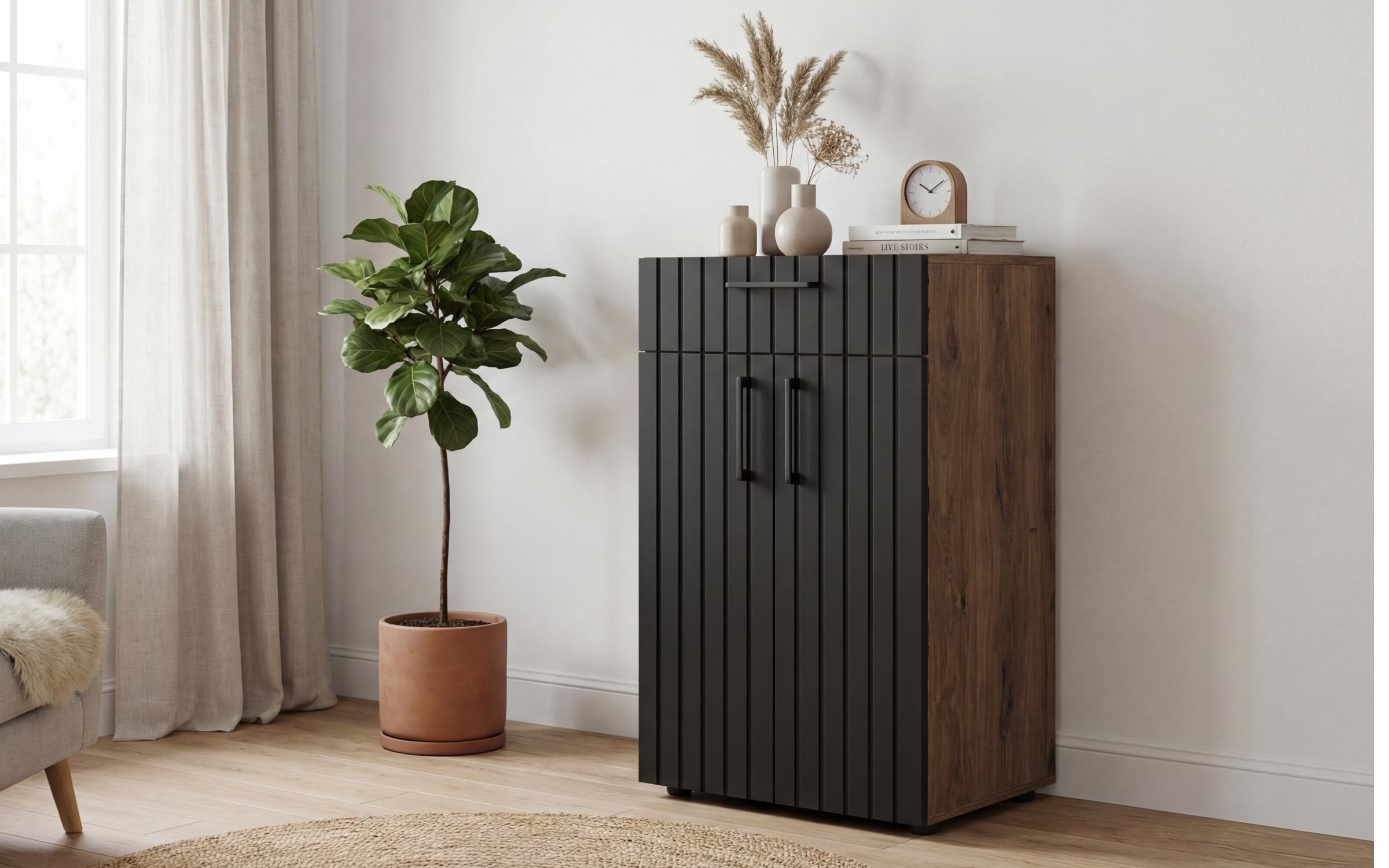 Comoda Senso, stejar scandinav inchis + negru mat  4