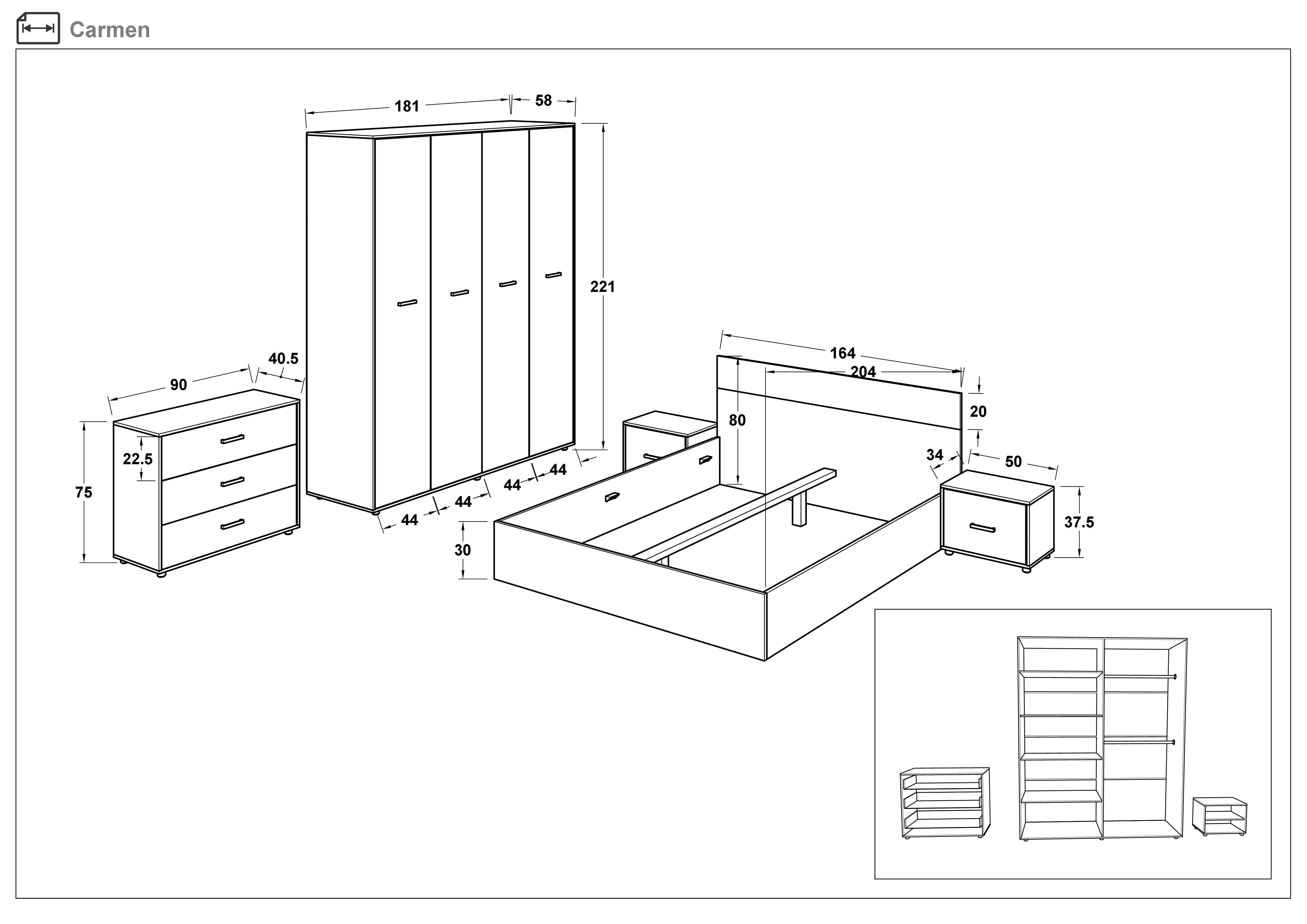 Set dormitor 160/200 Carmen, stejar sonoma + shagreen alb  2