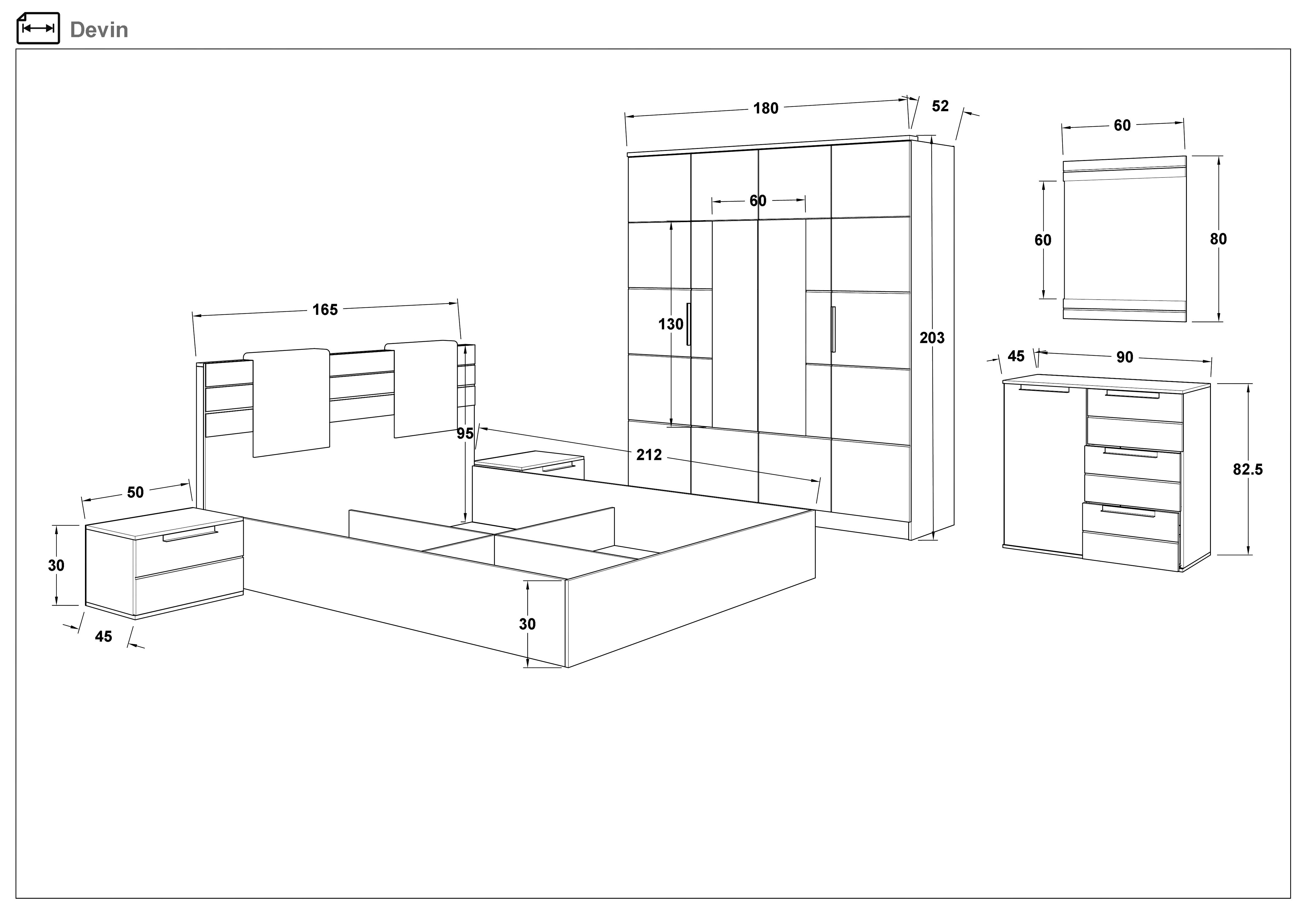 Set dormitor 160/200 Devin, shagreen alb  2