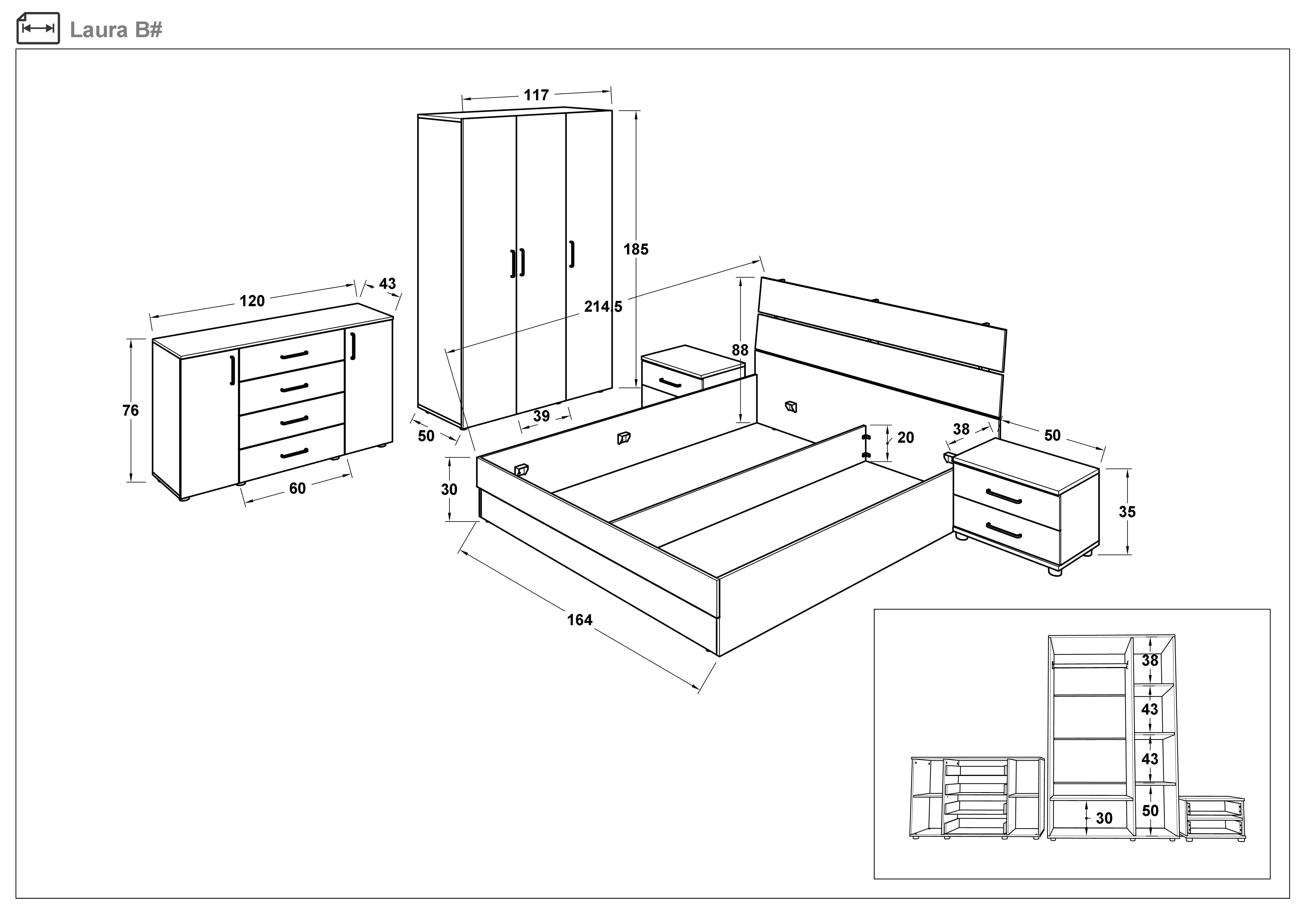 Set dormitor + saltea 160/200 Laura, stejar sonoma + antracit mat  2