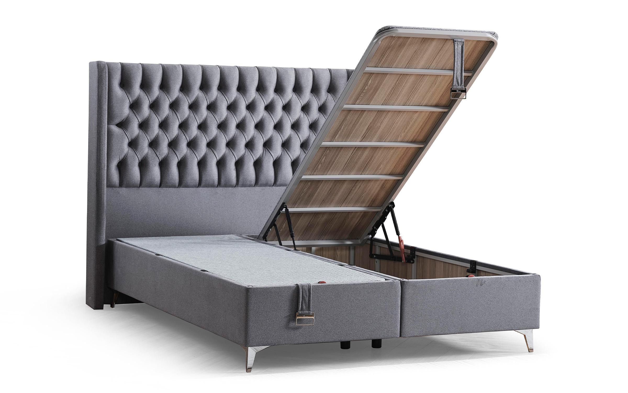 Pat dublu Boxspring 160/200 Velona + saltea, gri  7