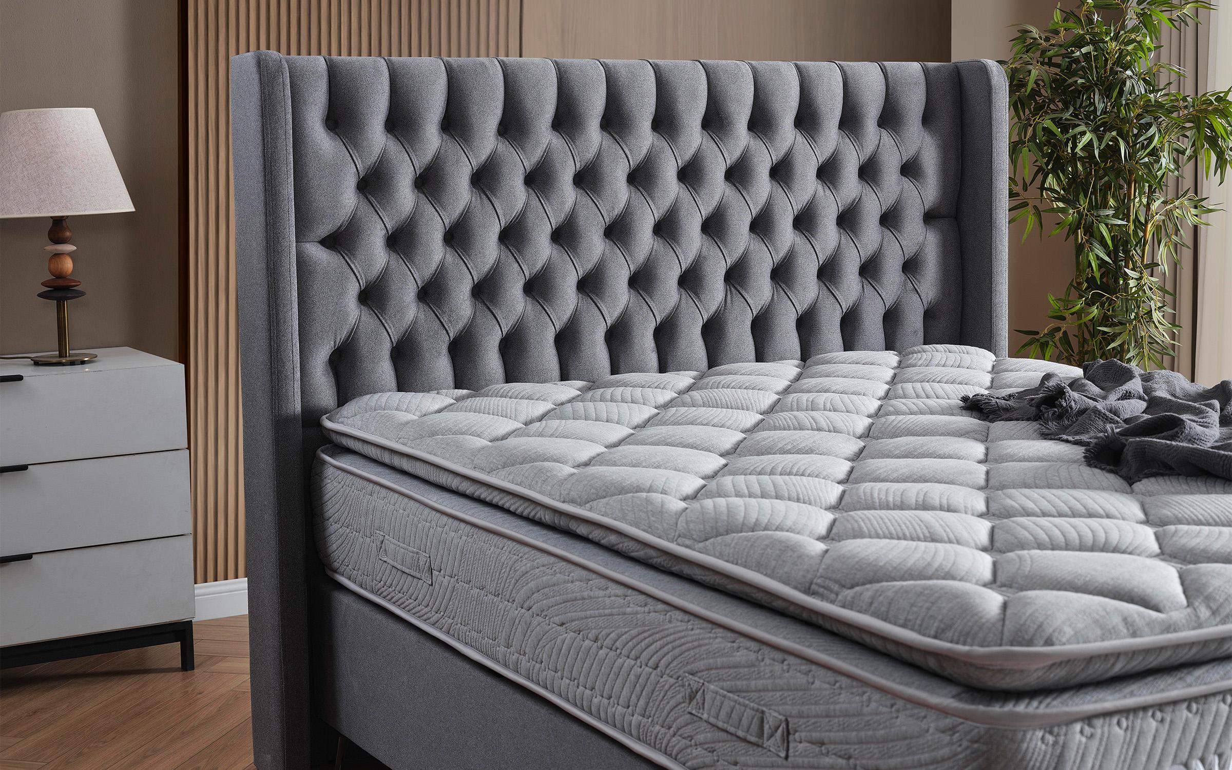 Pat dublu Boxspring 160/200 Velona + saltea, gri  3