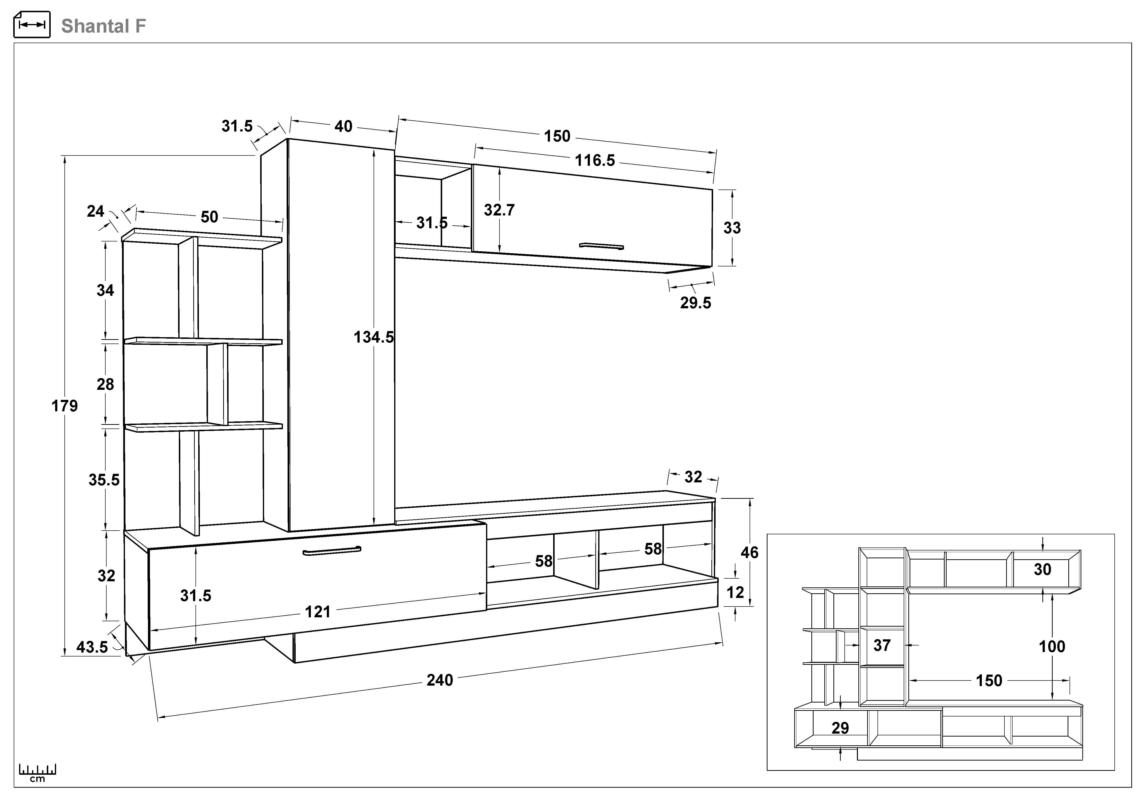 Biblioteca Shantal, casmir + stejar antracit  2