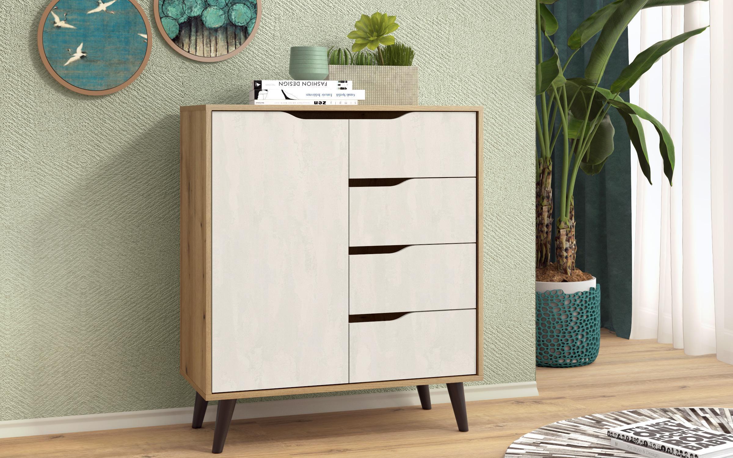 Apartament Evora S, gri inchis + maro + alb mat + stejar evoc + alb lucios + galben + stejar evoc + verde + Silk  12