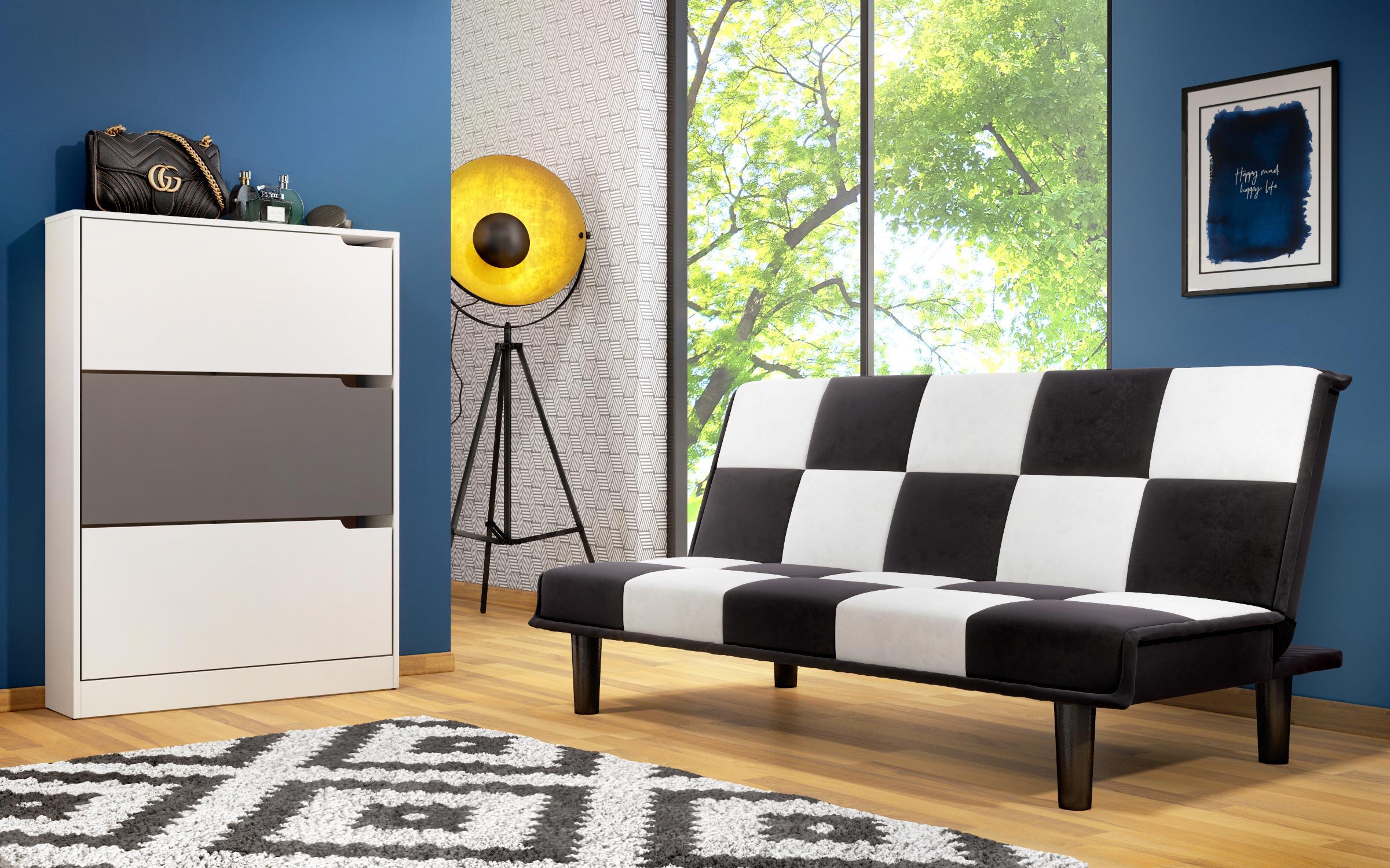 Canapea extensibila click- clack Aragon, alb + negru  3