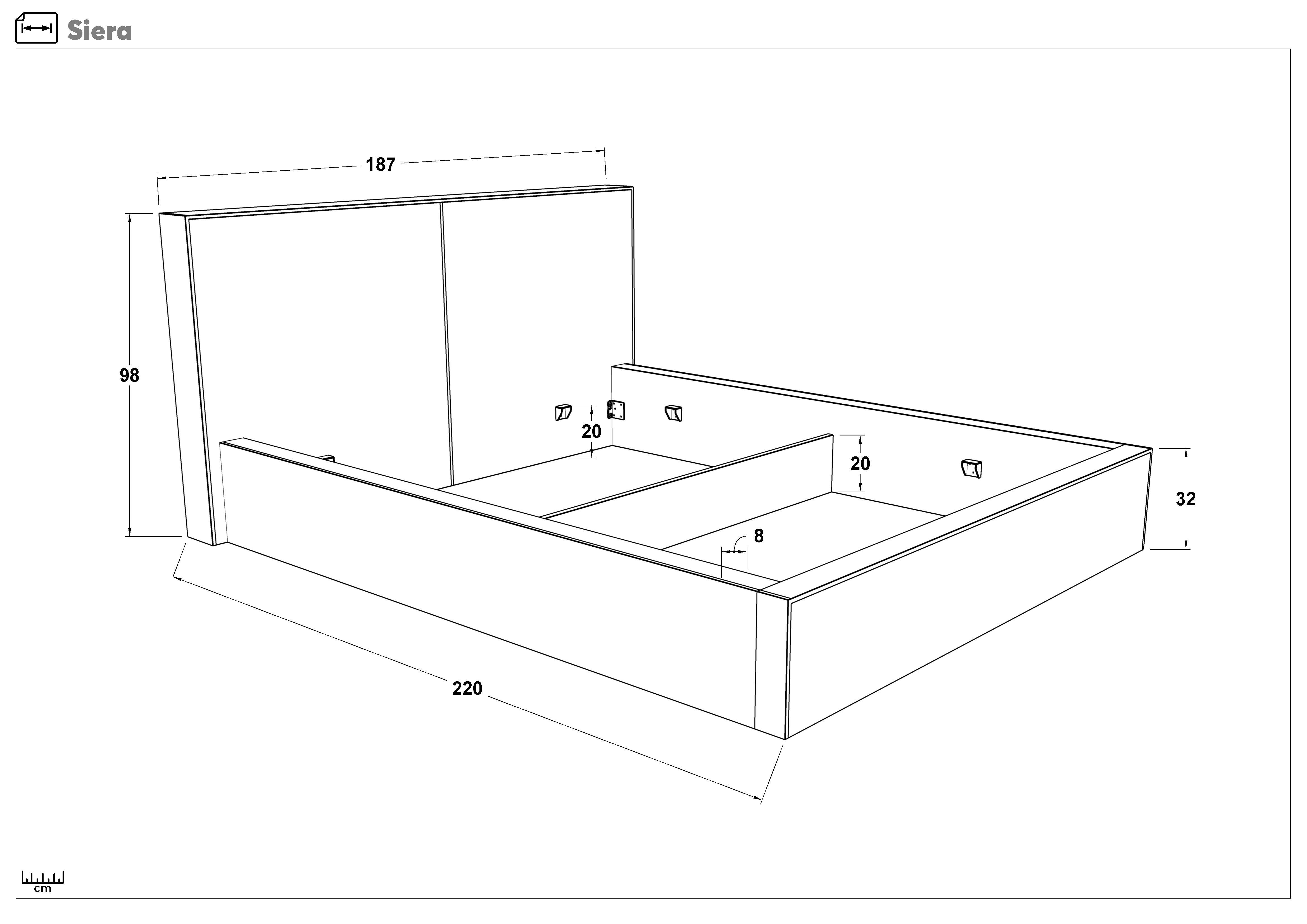 Pat dublu tapitat 160/200 Siera, gri inchis  2