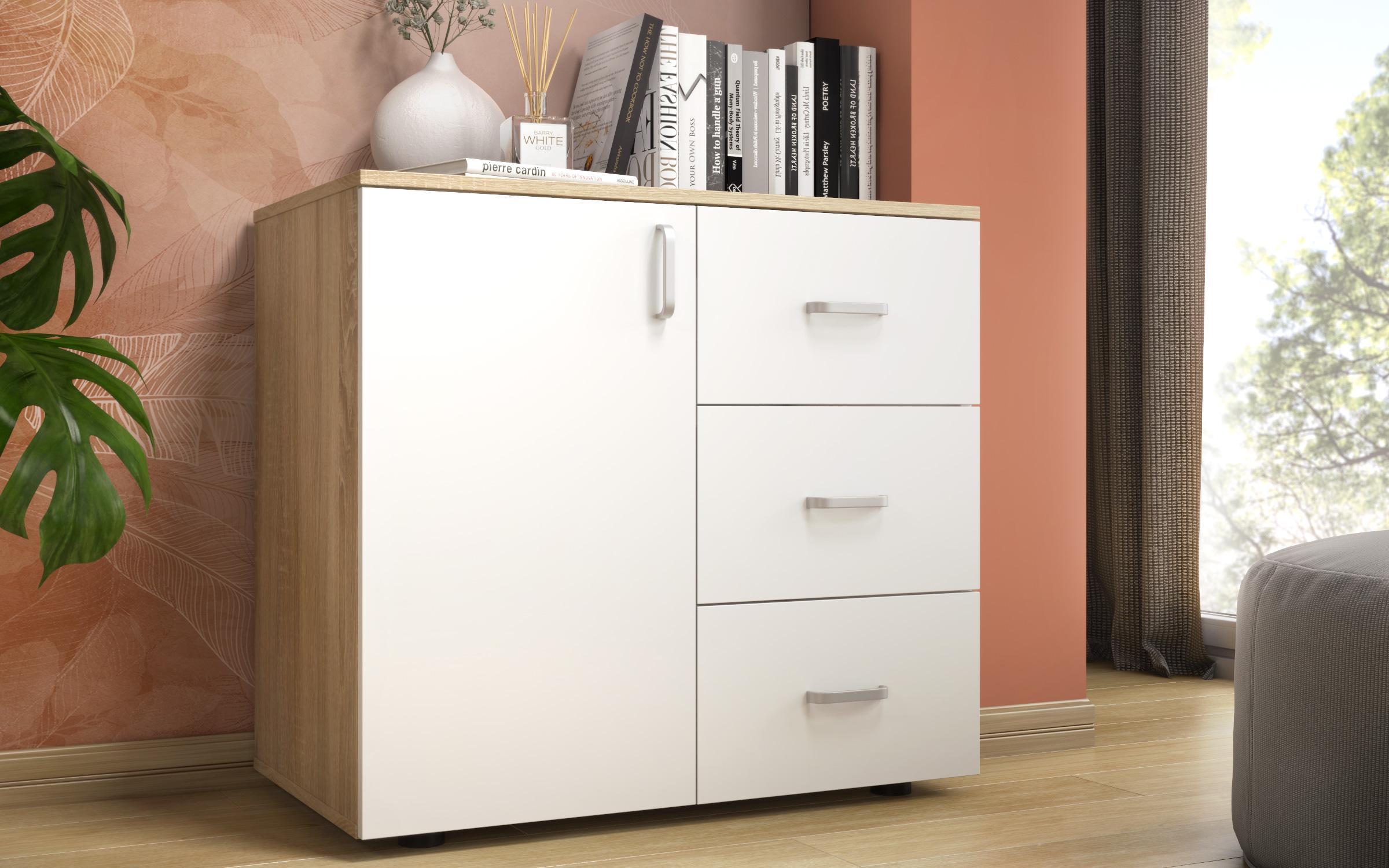 Comoda Alaska M027 cu o usa + 3 sertare, stejar sonoma + alb  1