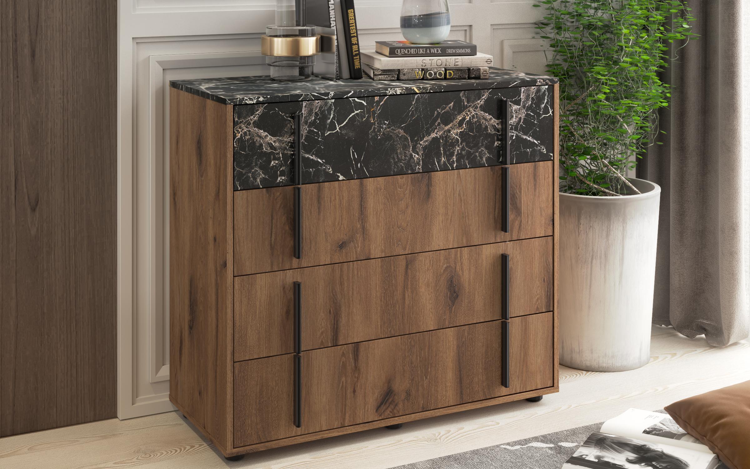 Comoda Maroco M, stejar scandinav inchis + marmura Tunis  3