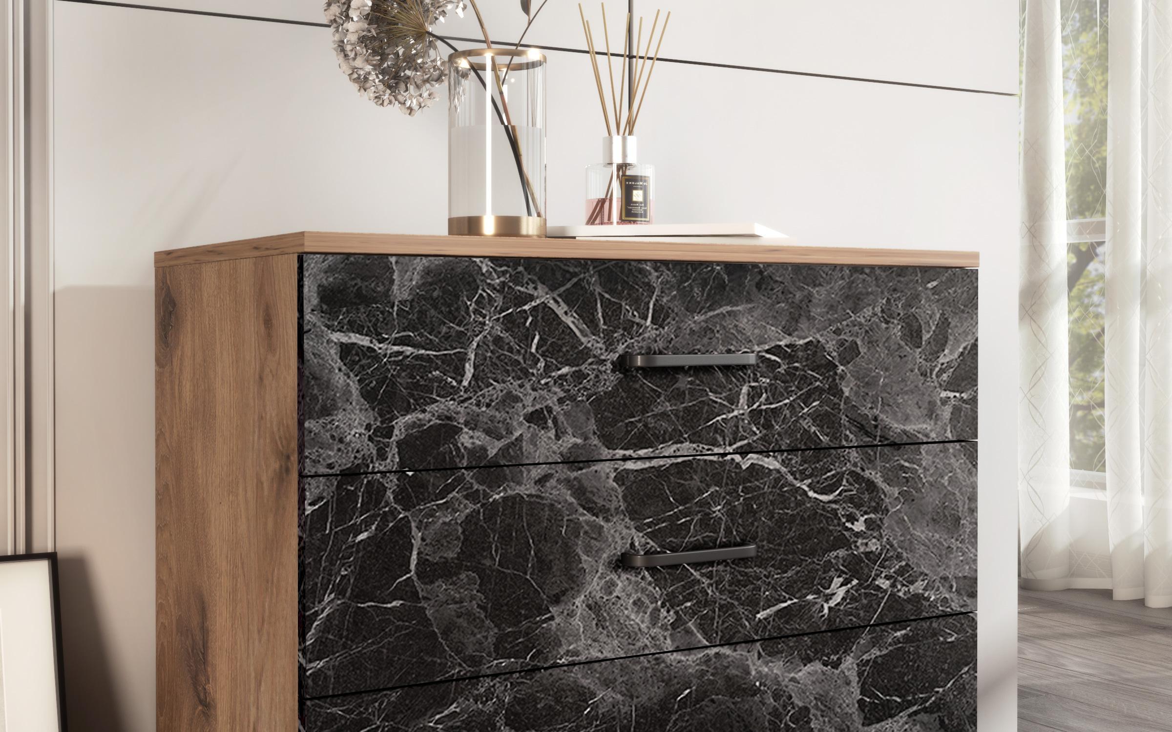 Comoda Matias, stejar scandinav inchis + marmura Tunis  4