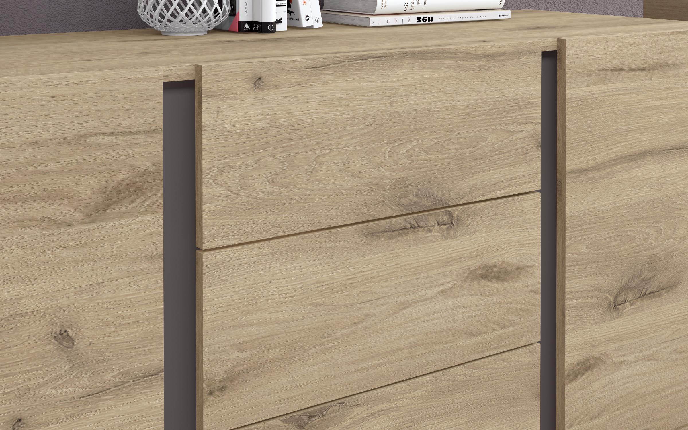 Comoda Omonia L, stejar scandinav deschis + antracit mat  3