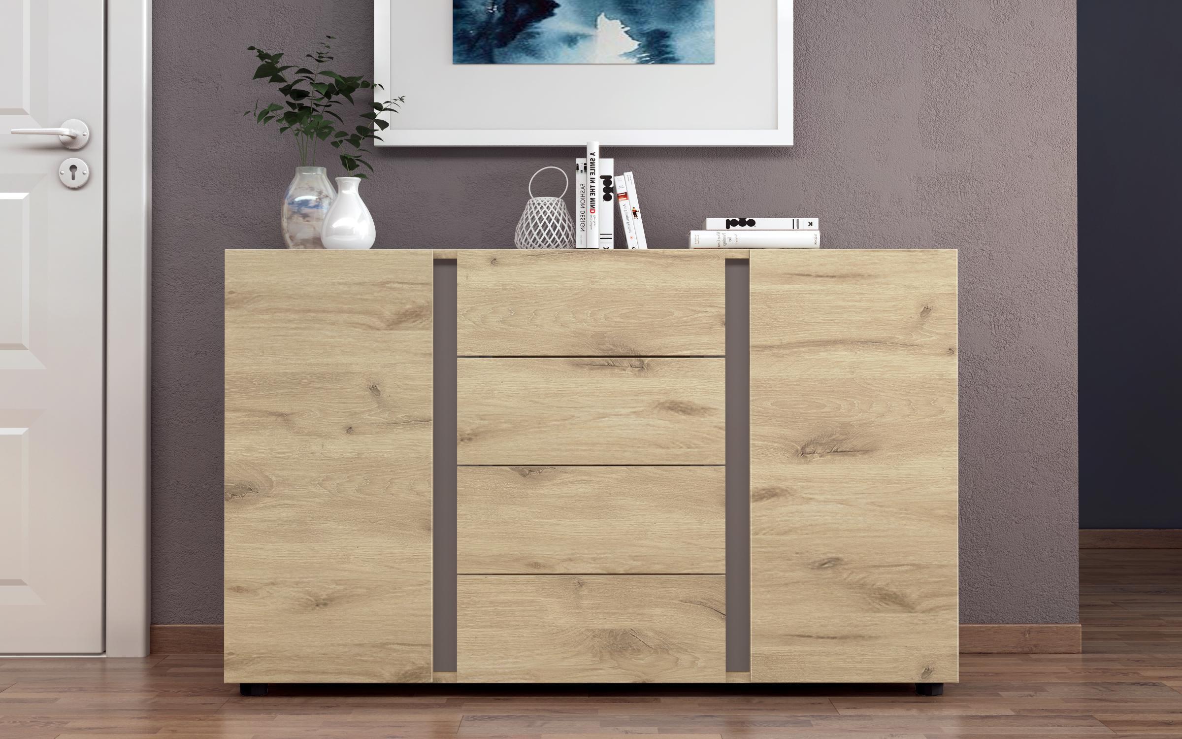 Comoda Omonia L, stejar scandinav deschis + antracit mat  2