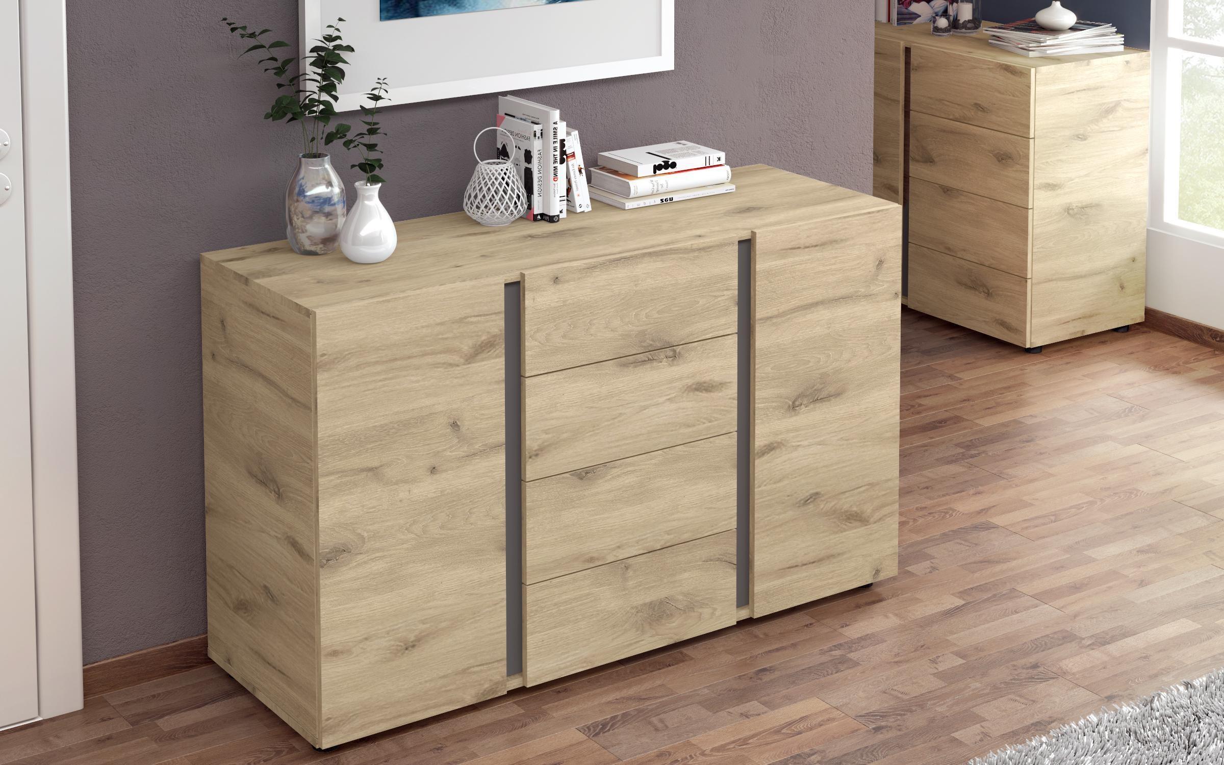 Comoda Omonia L, stejar scandinav deschis + antracit mat  2