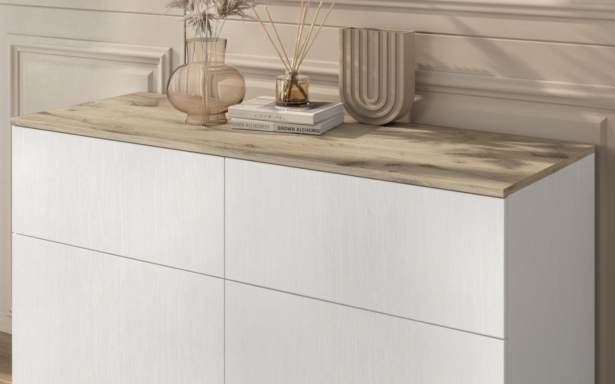 Comoda Vardero, alb mat + stejar scandinav deschis  4