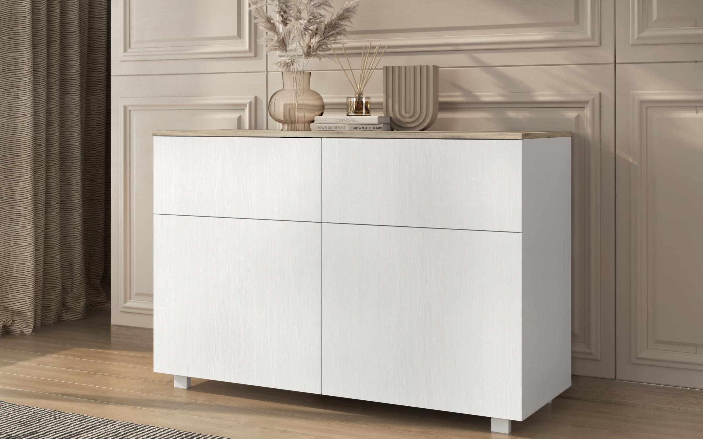 Comoda Vardero, alb mat + stejar scandinav deschis  1