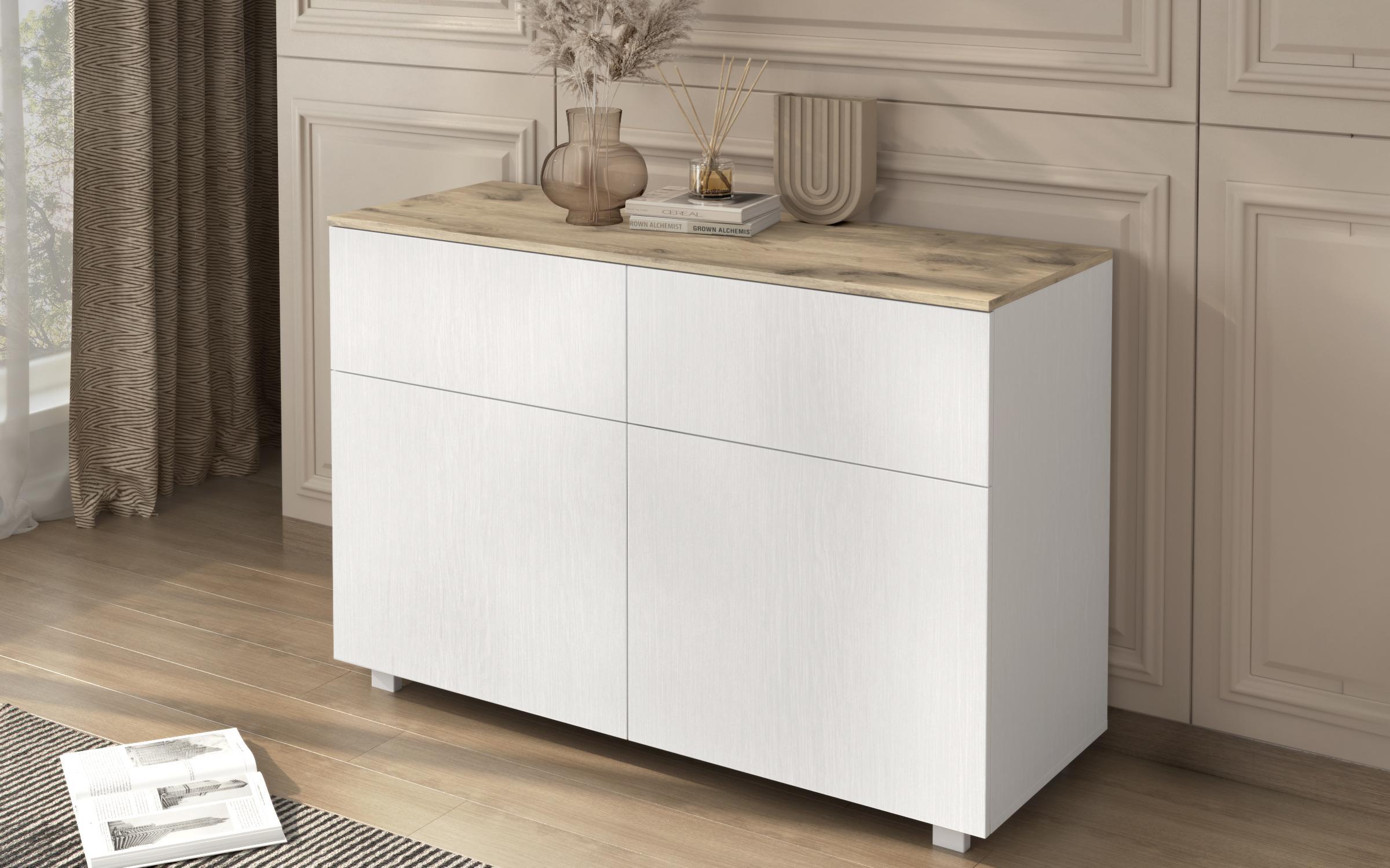 Comoda Vardero, alb mat + stejar scandinav deschis  3