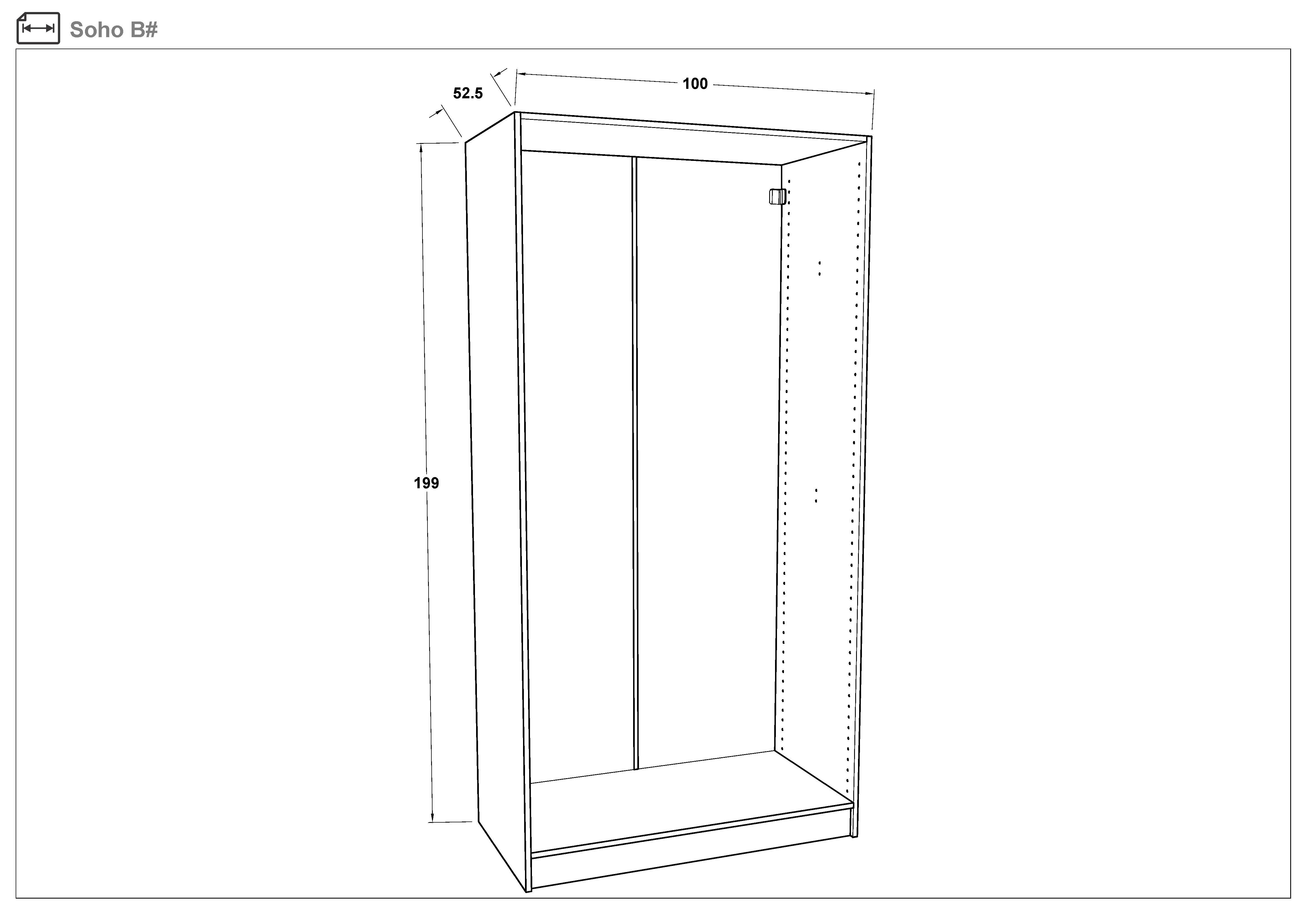 Dulap modular cu balamale, 200 сm Soho Concept 200, stejar scandinav inchis + bej metalic  3