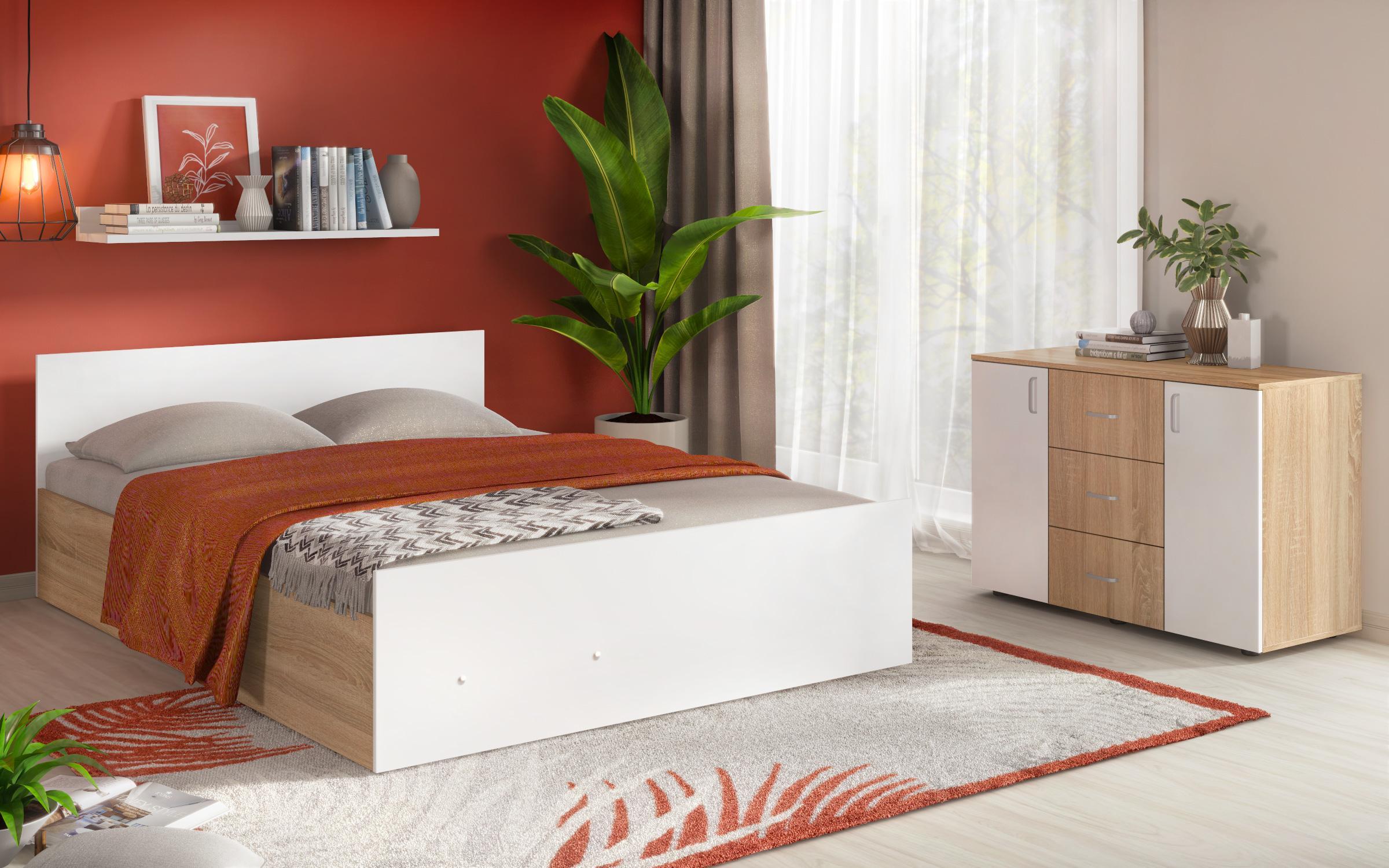 Comoda Alaska M029 cu 2 usi + 3 sertare, stejar sonoma + alb  2