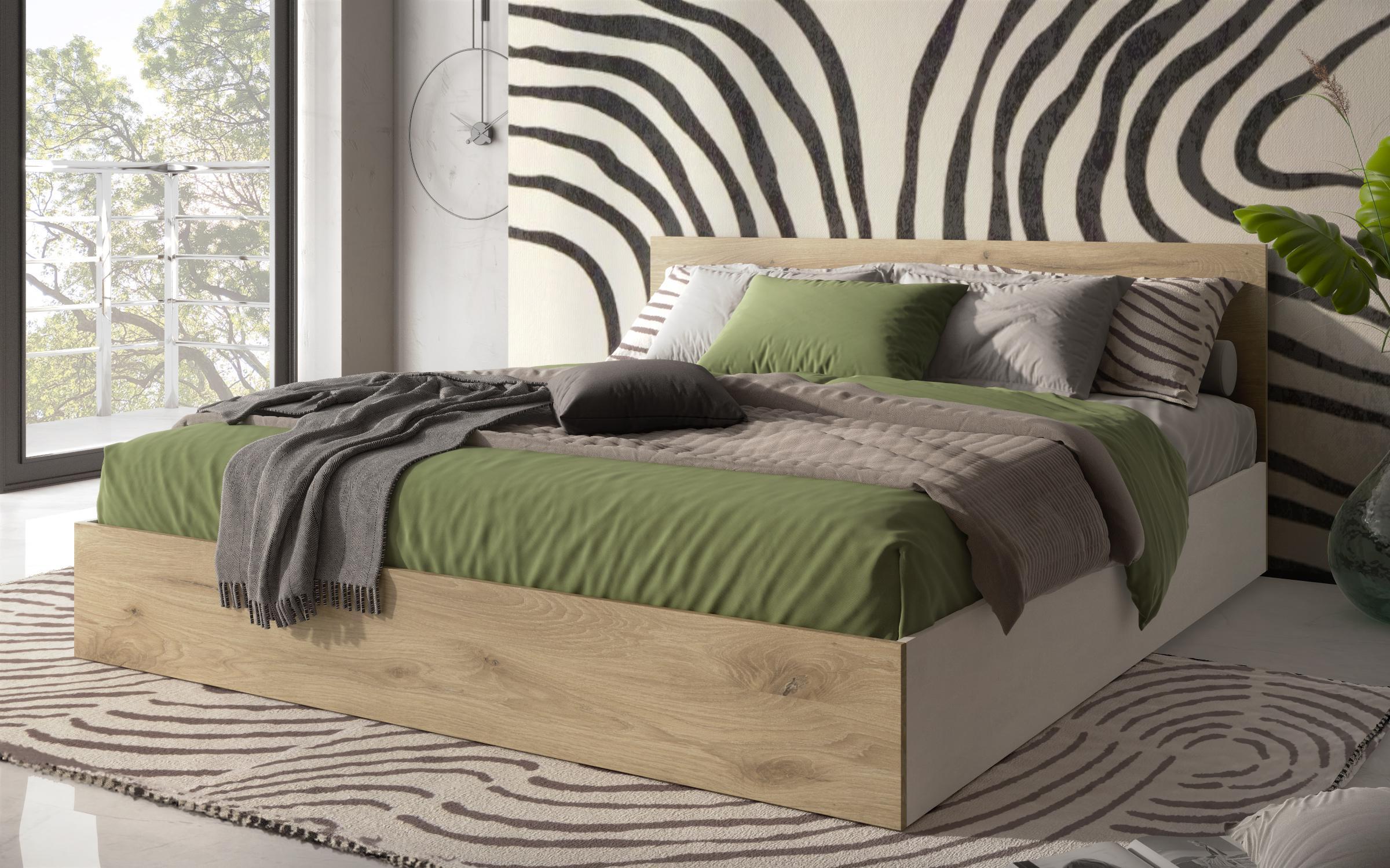 Pat dublu 140/200 Belmar + saltea, Silk + stejar scandinav deschis  1