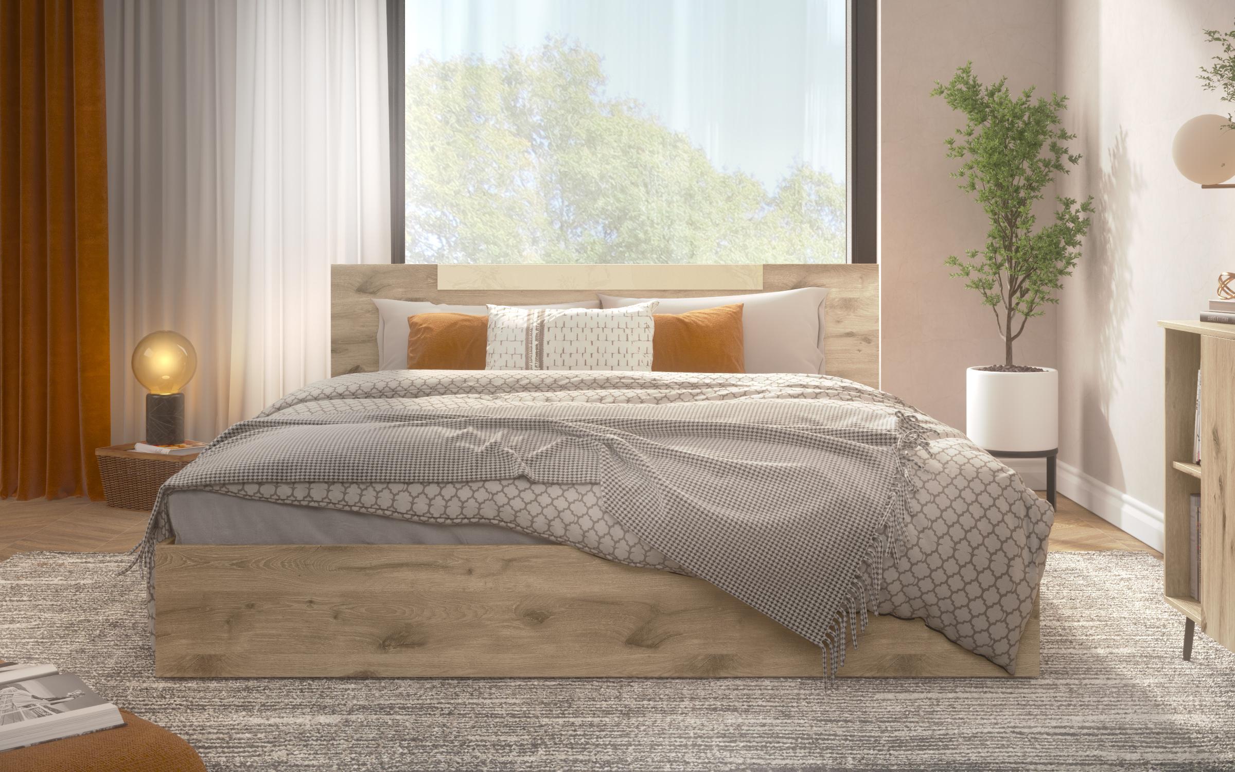 Pat dublu Katerina pentru saltea 160/200, stejar scandinav deschis  2