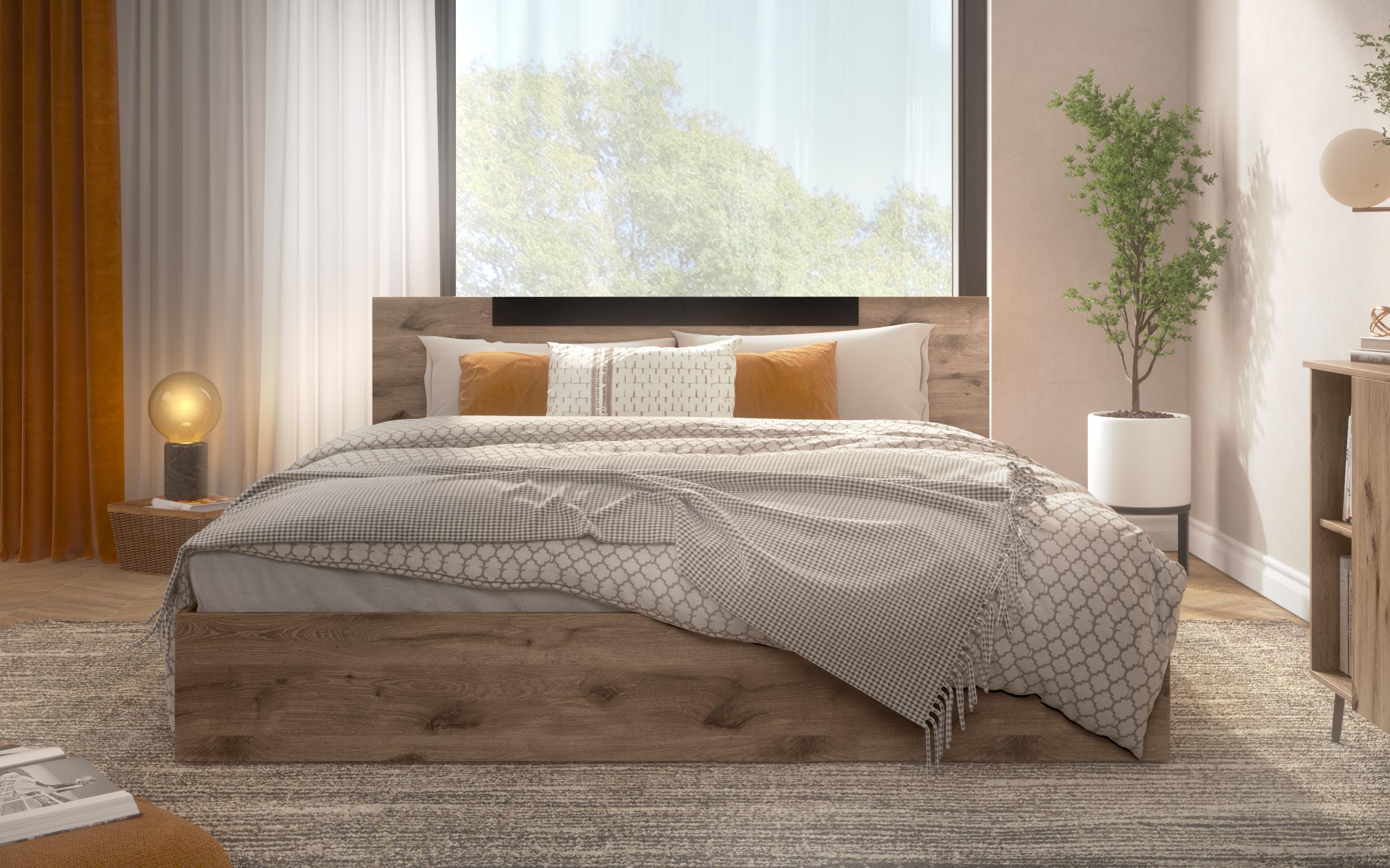 Pat dublu Katerina Fresh, pentru saltea 160/200, stejar scandinav inchis  2