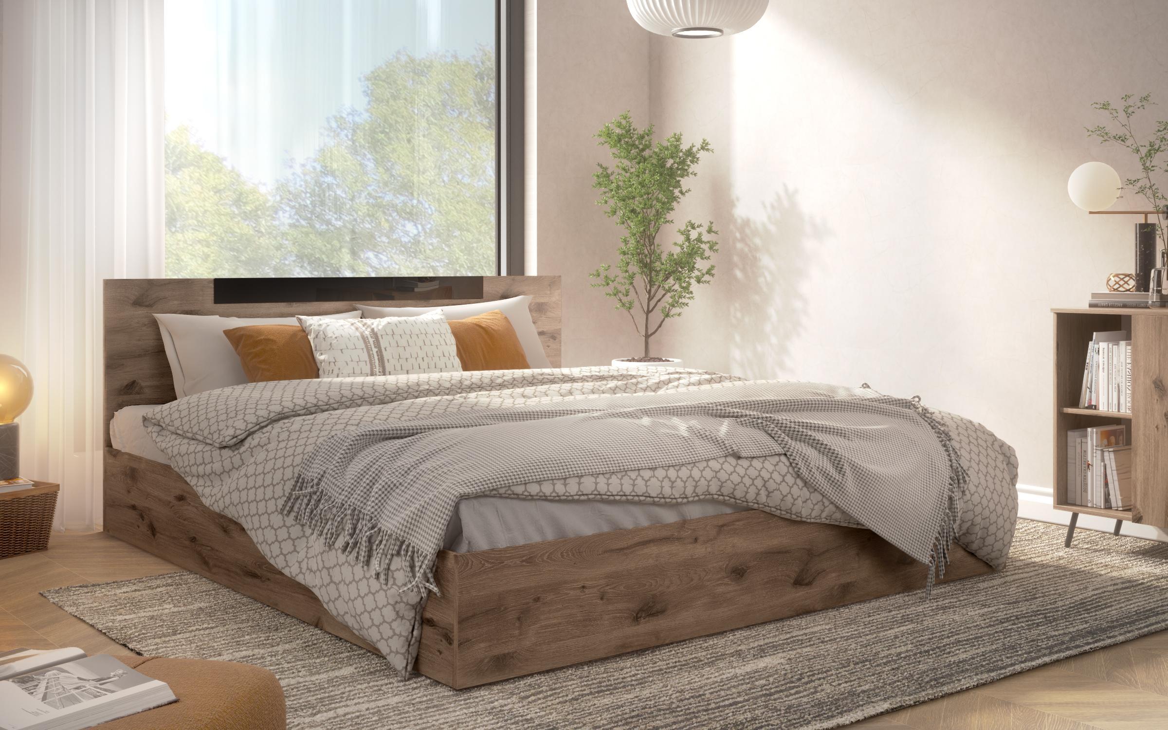 Pat dublu Katerina Fresh, pentru saltea 160/200, stejar scandinav inchis  1
