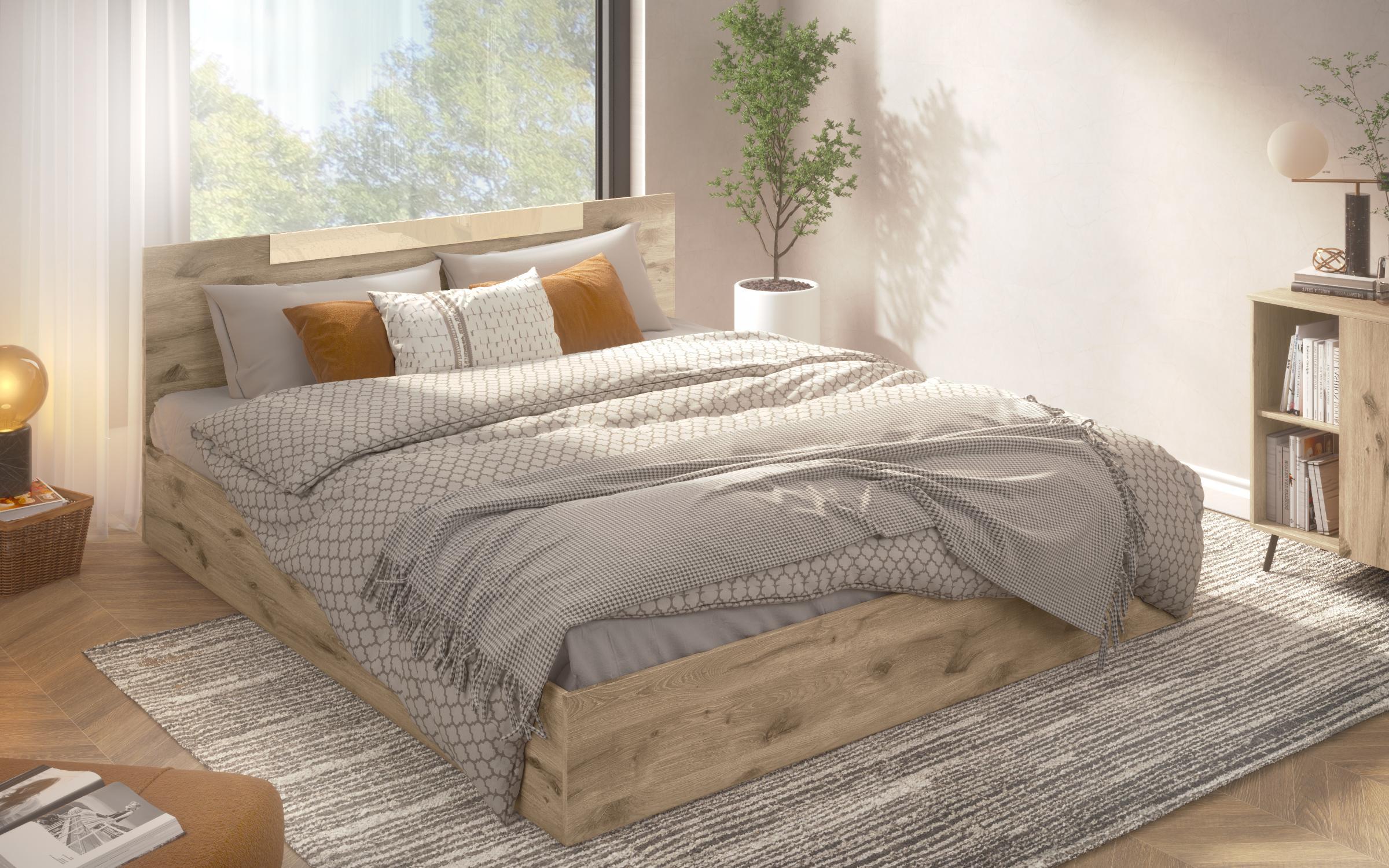 Pat dublu Katerina pentru saltea 160/200, stejar scandinav deschis  3