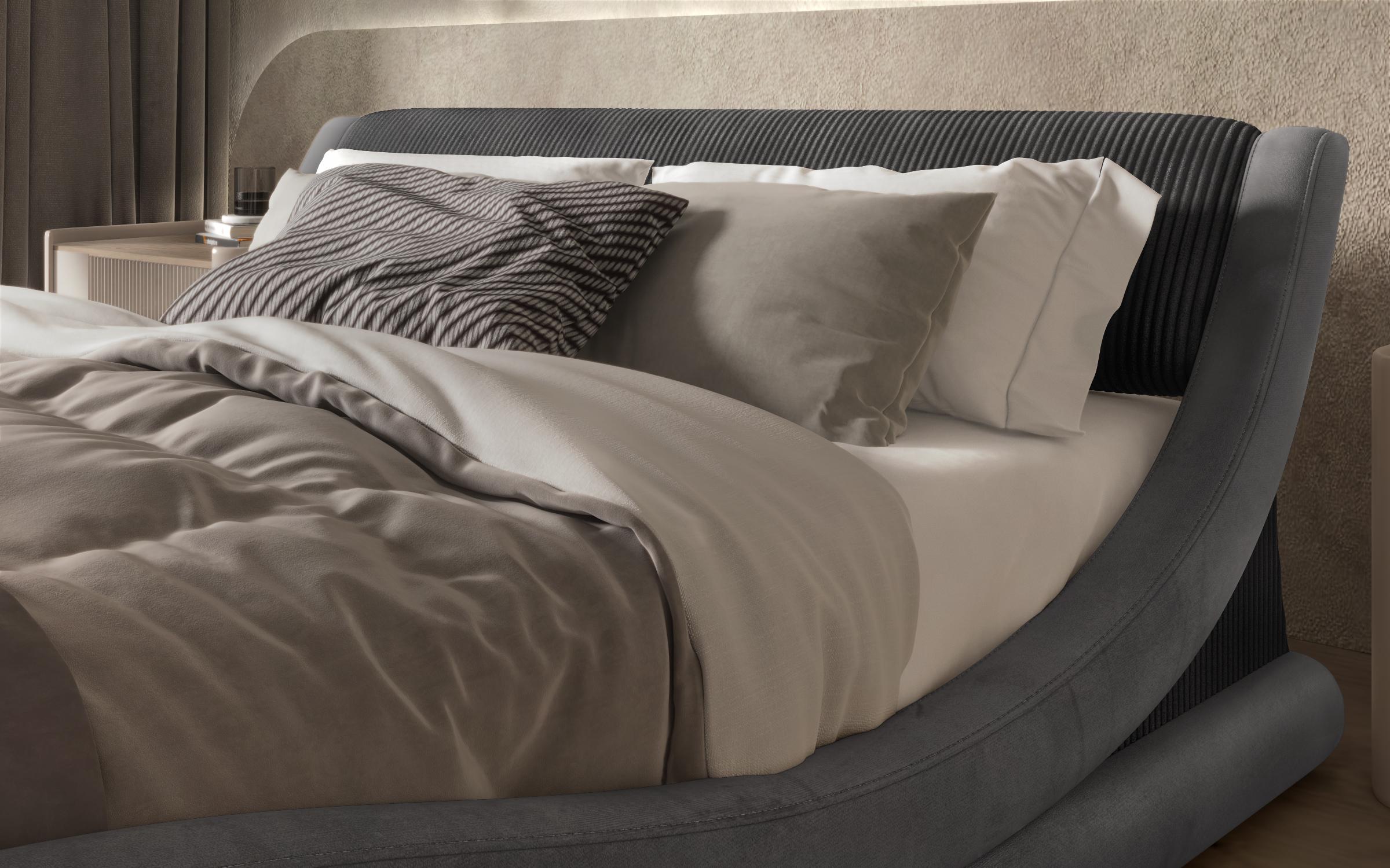 Pat dublu tapitat 160/200 Liviana Delux, grafit + gri inchis  4