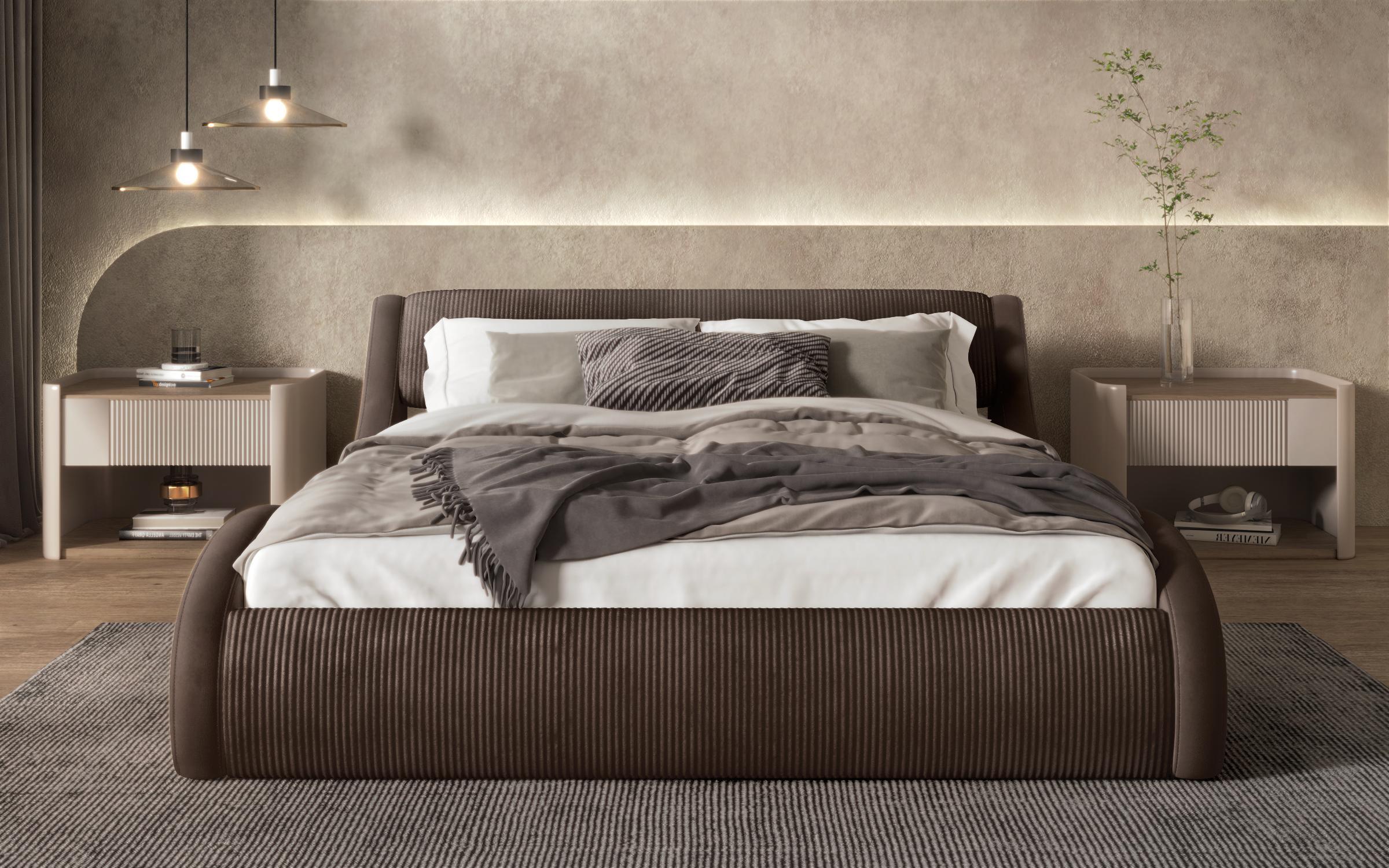 Pat dublu tapitat 160/200 Liviana Delux, maro + maro inchis  4