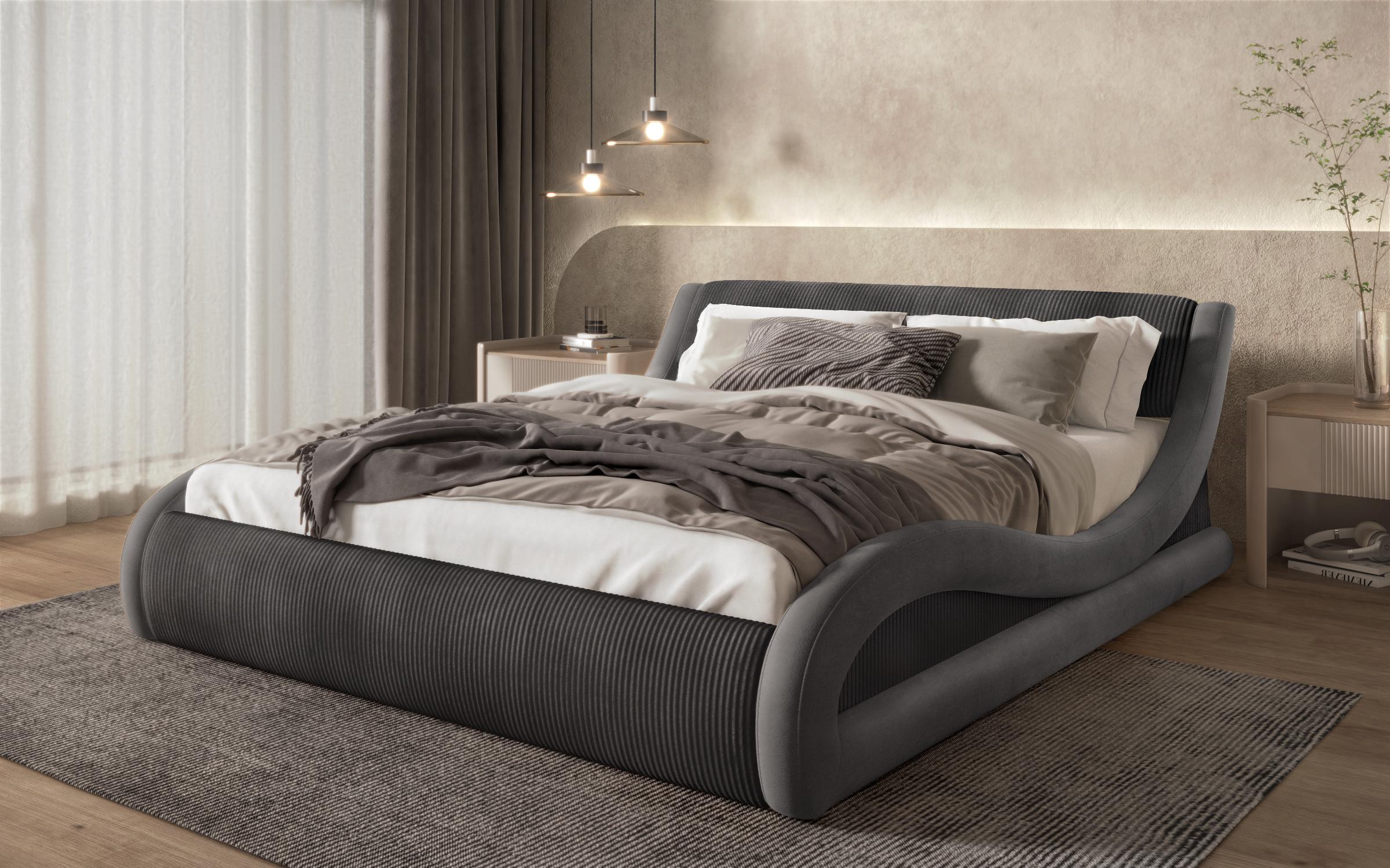 Pat dublu tapitat 160/200 Liviana Delux, grafit + gri inchis  1