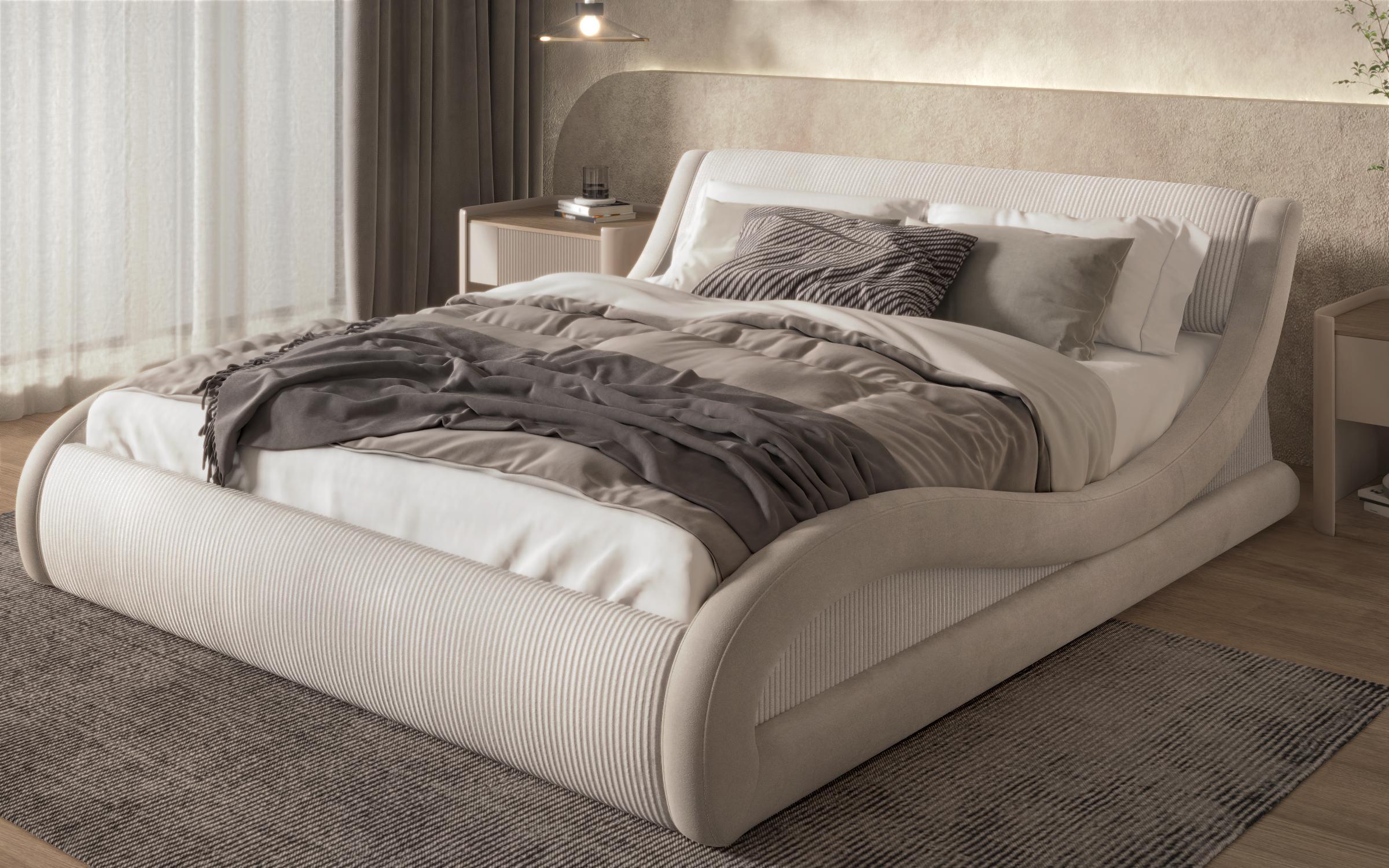 Pat dublu tapitat 160/200 Liviana Delux, bej deschis + bej  3