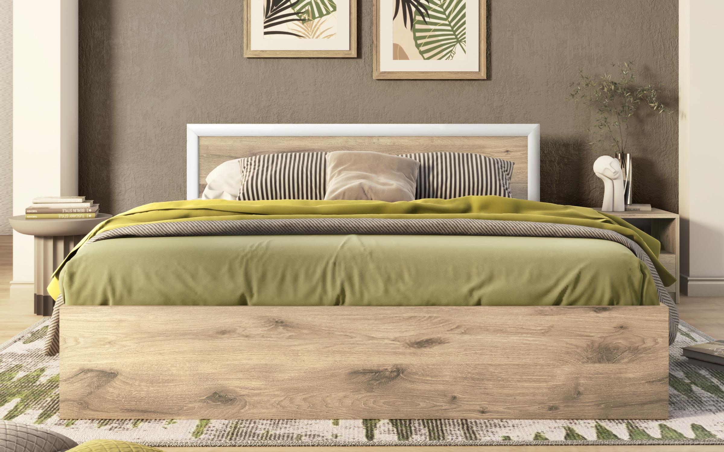 Pat dublu Nadejda + saltea Leo Classic 164/190, stejar scandinav deschis  2