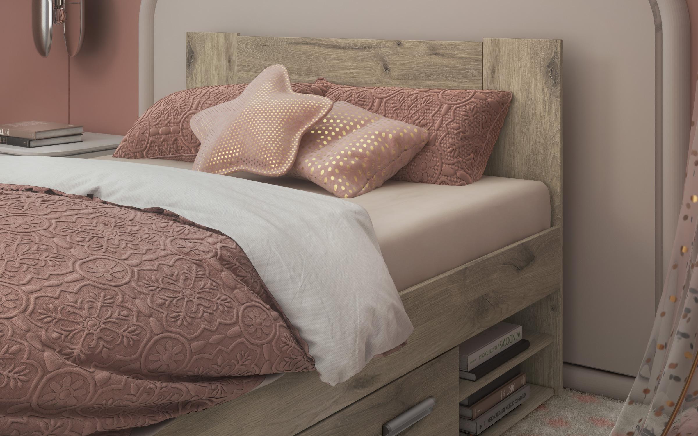 Pat Nemo + sertare, pentru saltea 120/200, stejar scandinav deschis  4