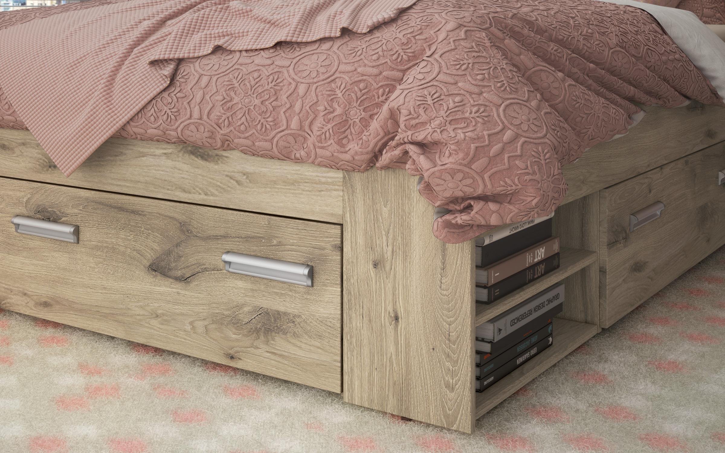 Pat Nemo + sertare, pentru saltea 120/200, stejar scandinav deschis  5
