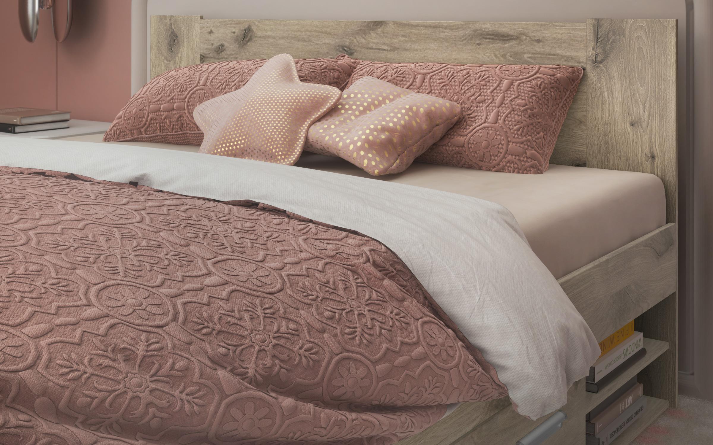 Pat dublu  Nemo + sertare pentru saltea 160/200, stejar scandinav deschis  5