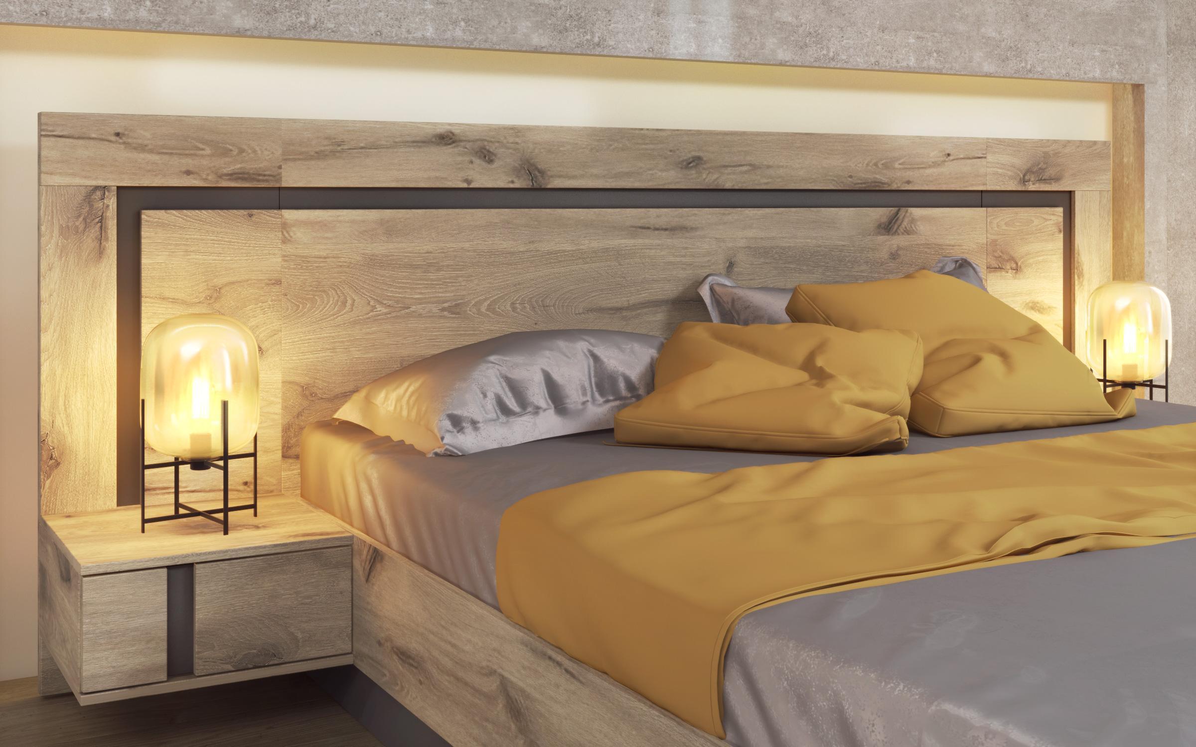 Pat dublu Omonia + Somiera Basic + Saltea Neo Dream 160/200 cm + mecanism, stejar scandinav deschis + antracit mat  4
