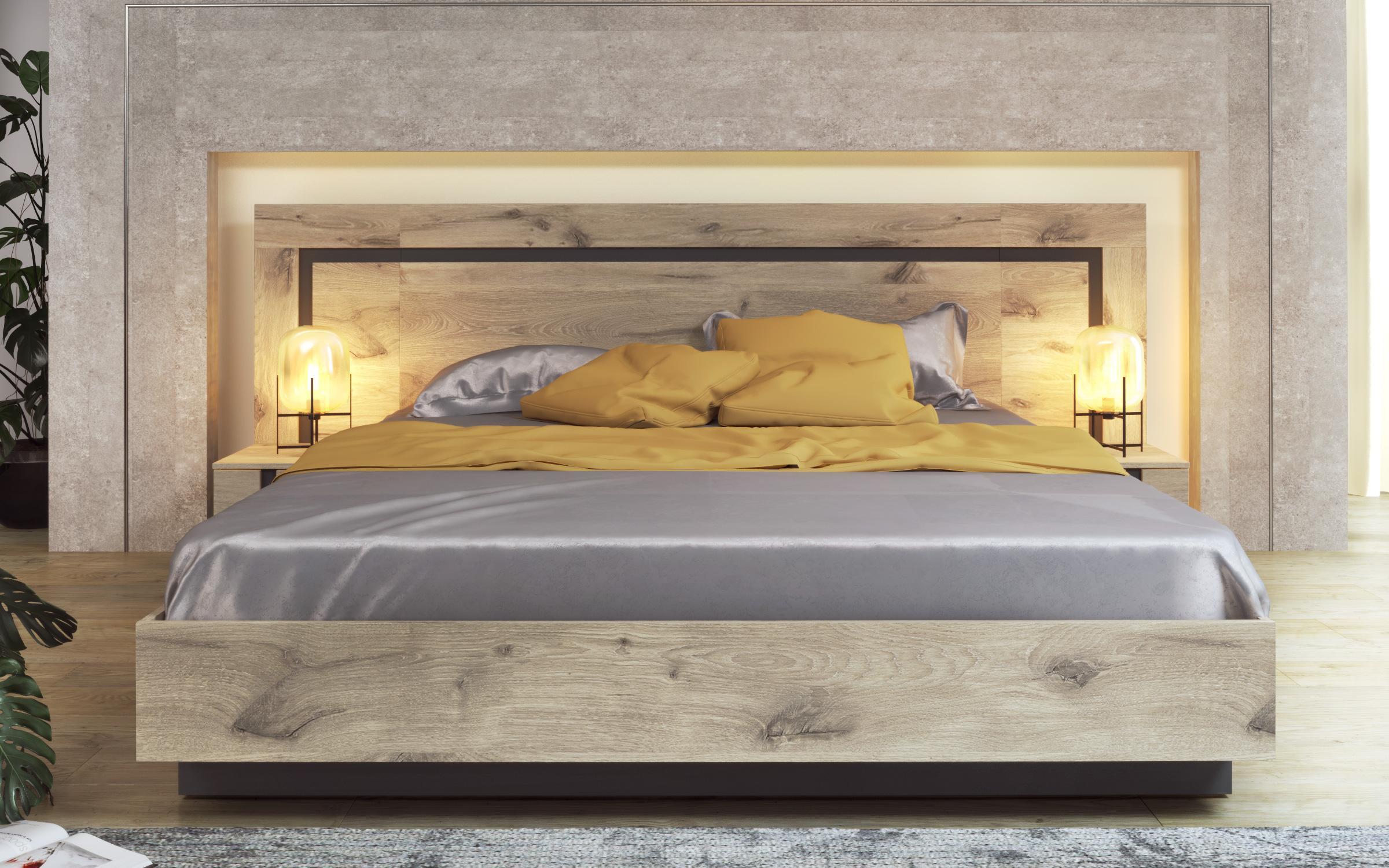Pat dublu Omonia + Somiera Basic + Saltea Neo Dream 160/200 cm + mecanism, stejar scandinav deschis + antracit mat  3