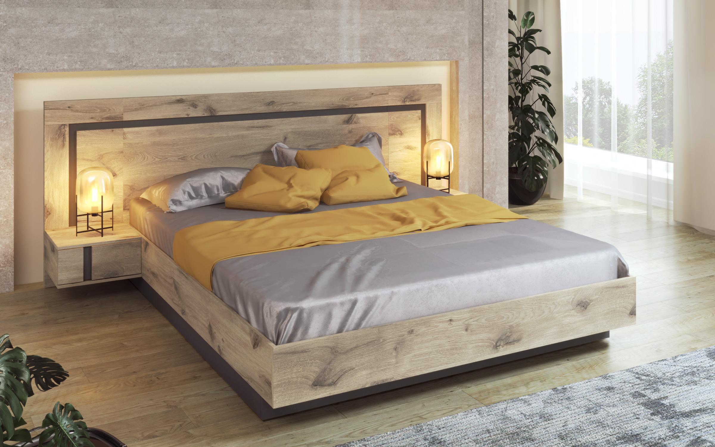 Pat dublu Omonia + Somiera Basic + Saltea Neo Dream 160/200 cm + mecanism, stejar scandinav deschis + antracit mat  5