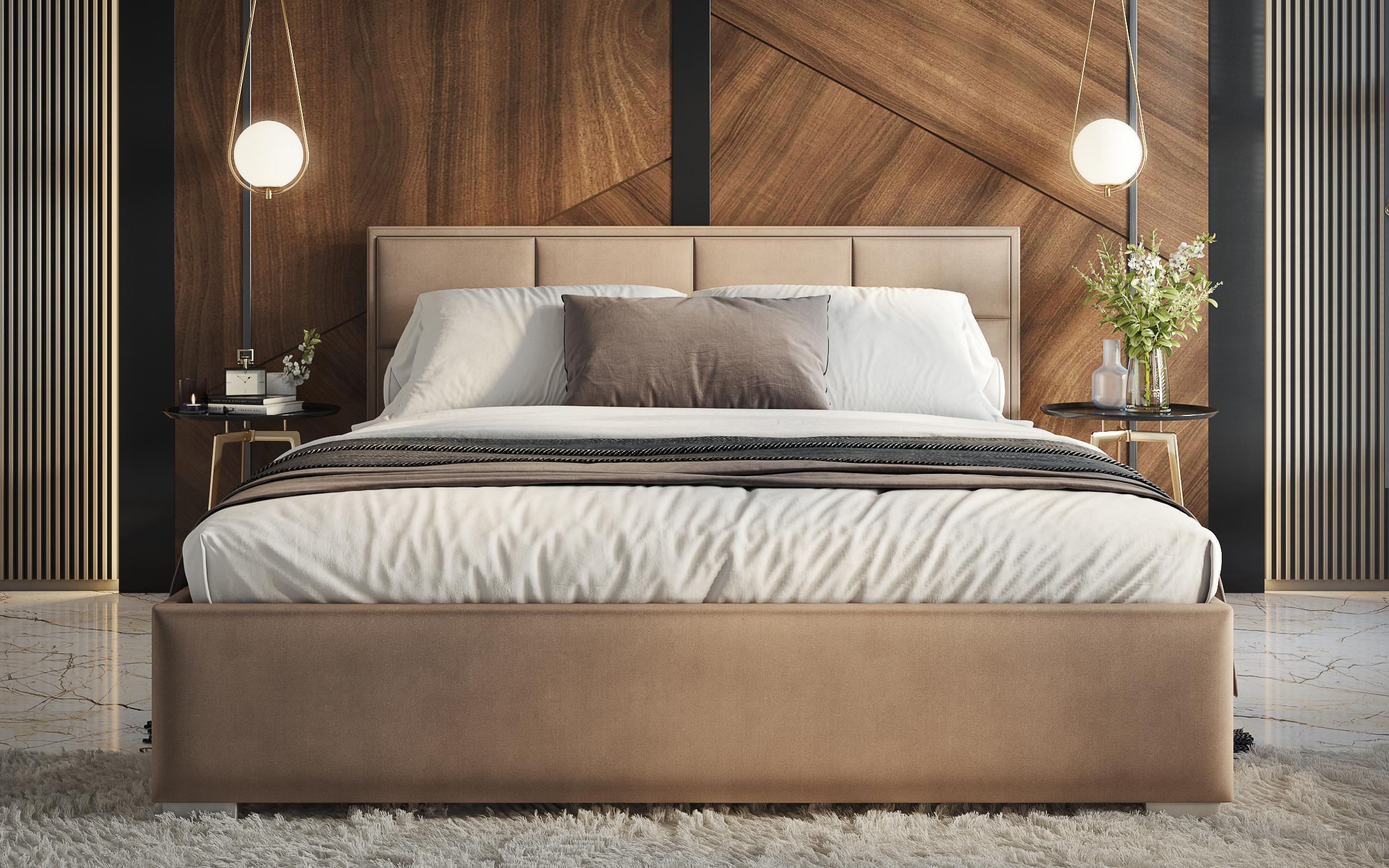 Pat dublu tapitat 180/200 Delanta, maro deschis  4