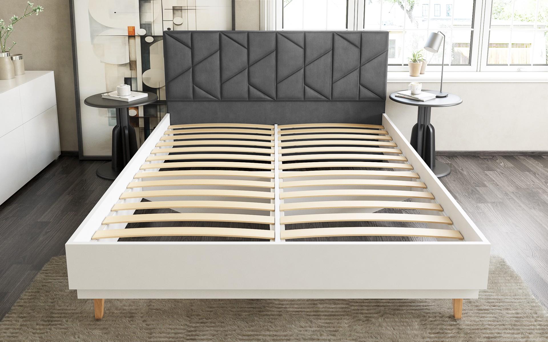 Pat dublu 160/200 Harmony, alb lucios + gri  3