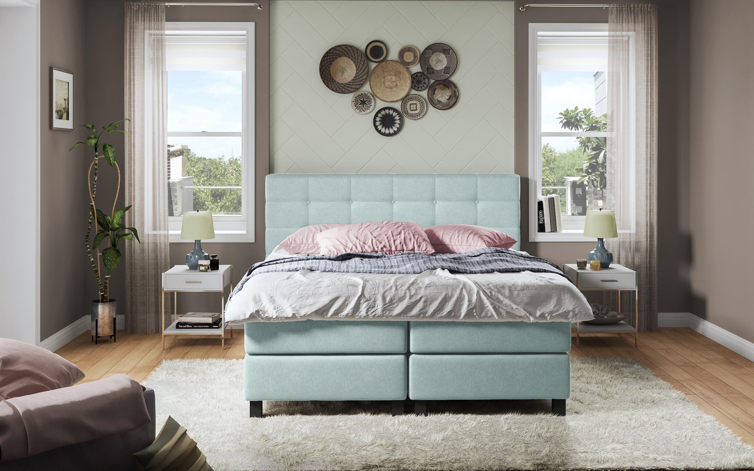 Pat dublu Maskoni Boxspring, albastru deschis  2