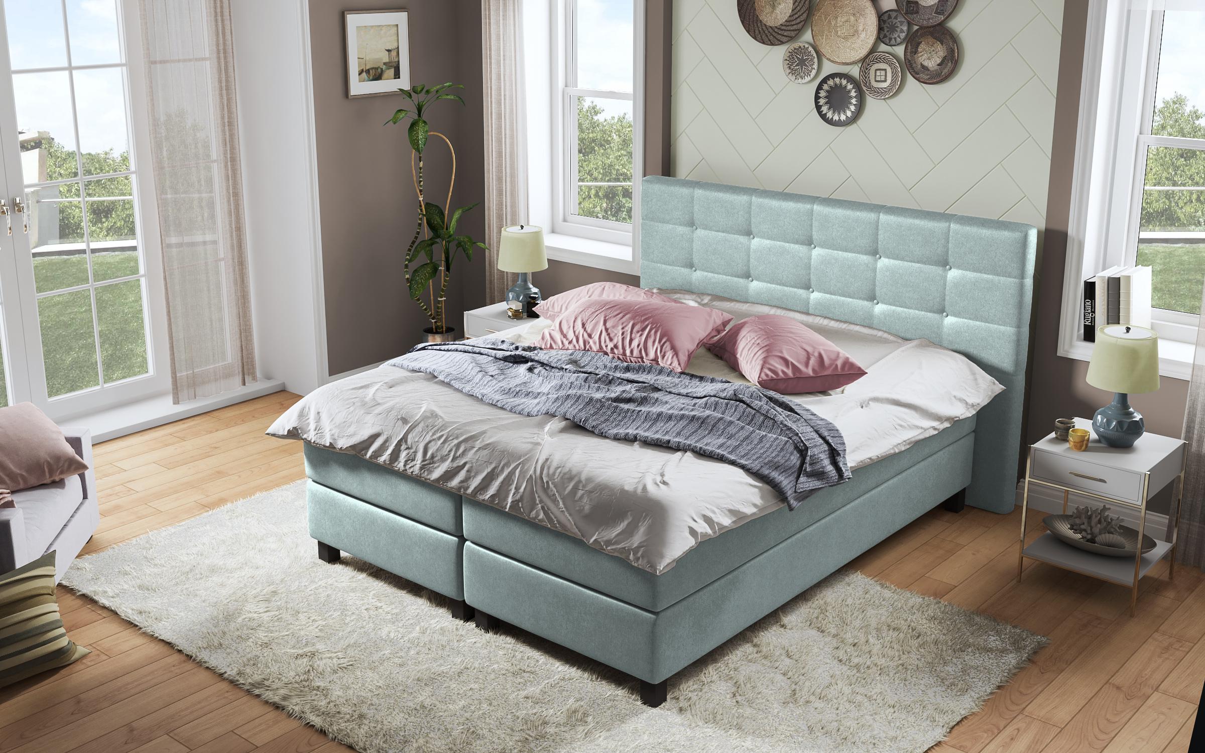 Pat dublu Maskoni Boxspring, albastru deschis  3