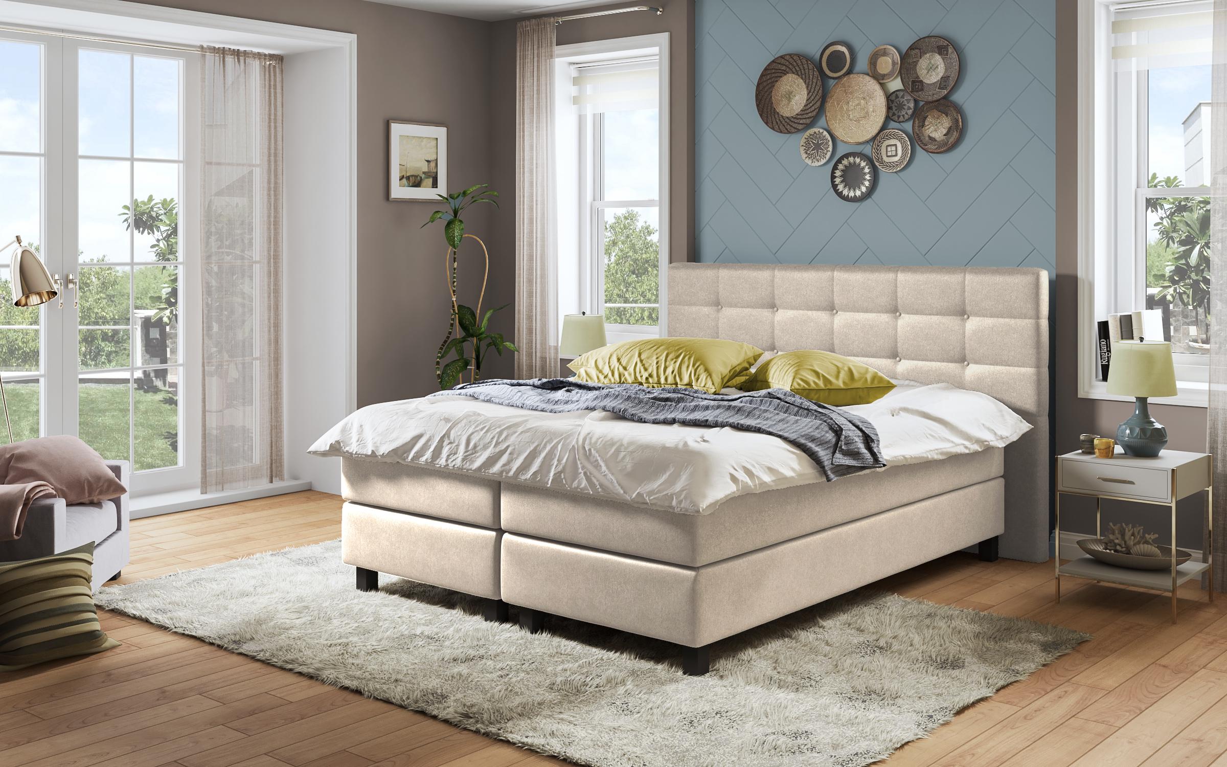 Pat dublu Maskoni Boxspring, bej deschis  1