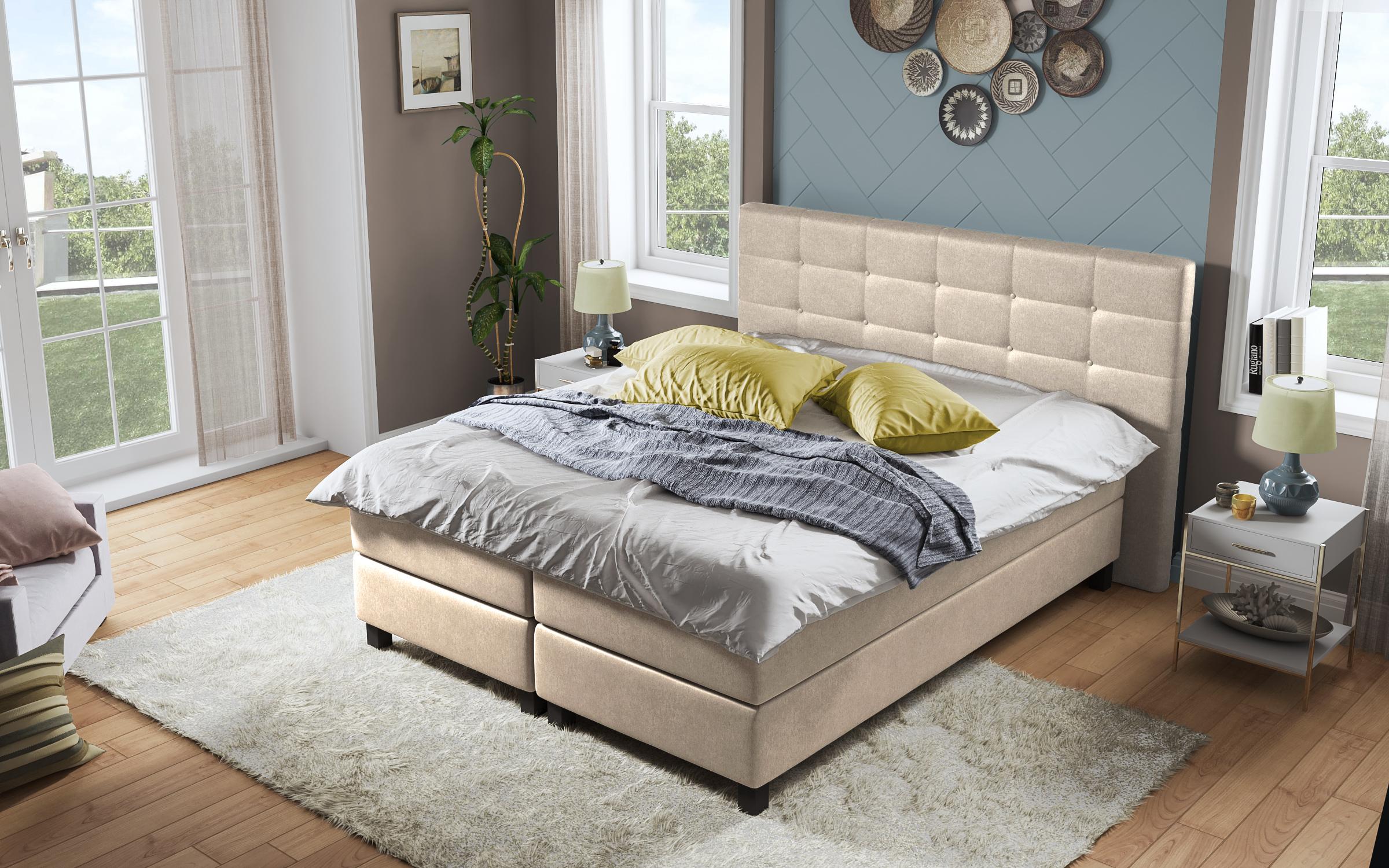 Pat dublu Maskoni Boxspring, bej deschis  3
