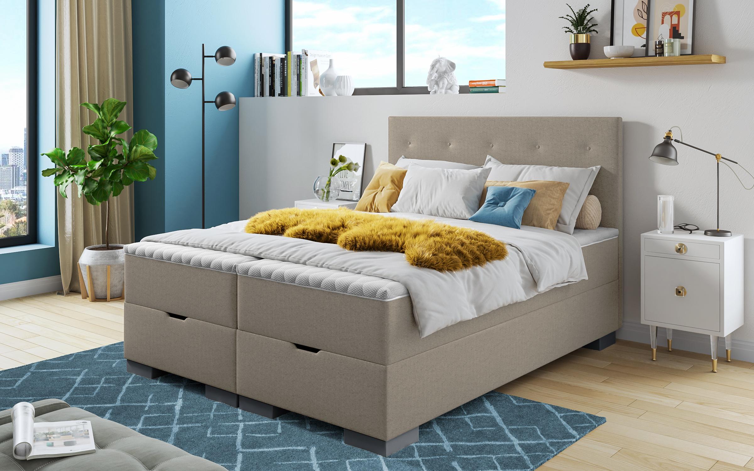 Pat dublu Boxspring Albeta 160/200, bej inchis 1