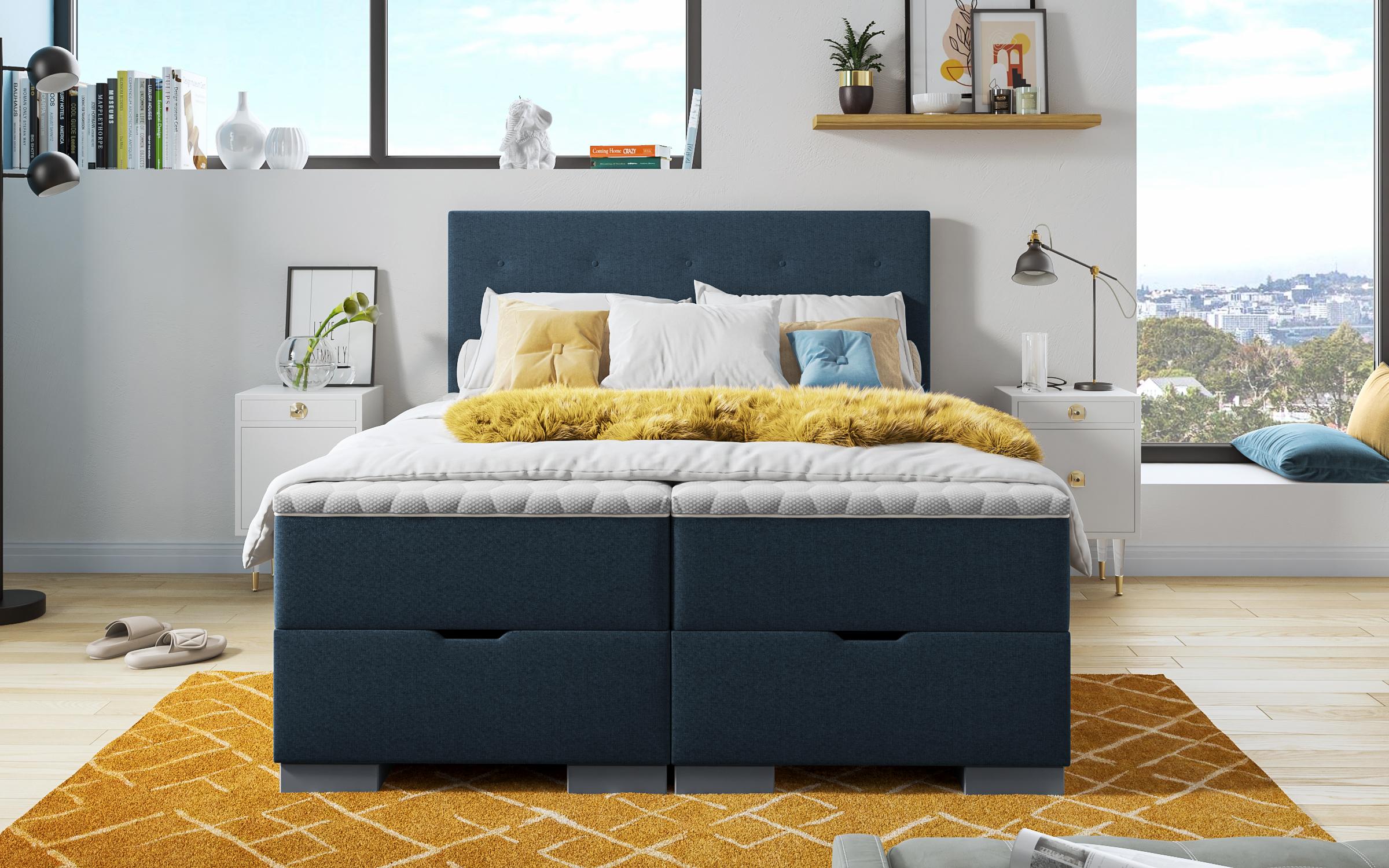 Pat dublu Boxspring Albeta 160/200, albastru inchis  2
