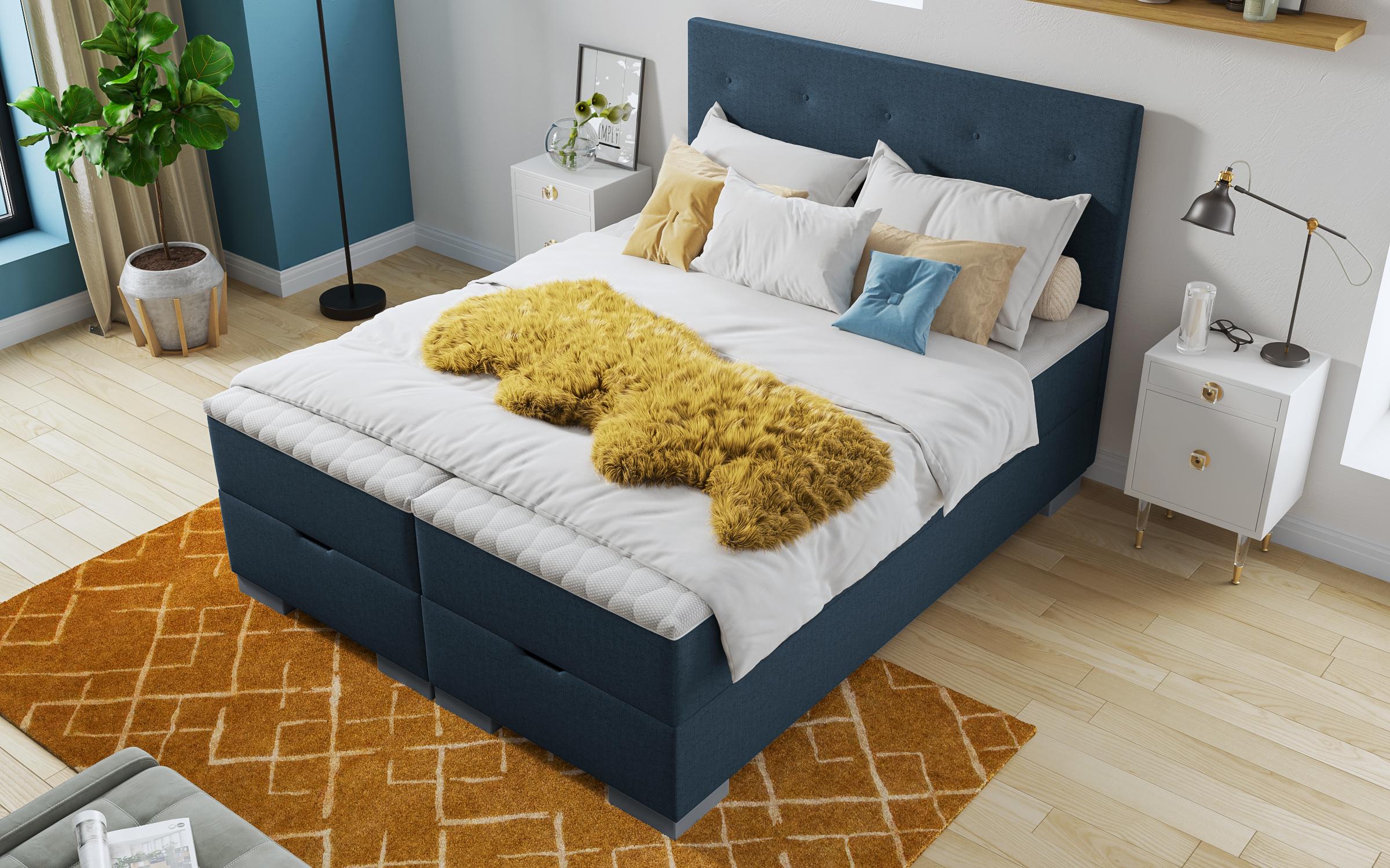 Pat dublu Boxspring Albeta 160/200, albastru inchis  3