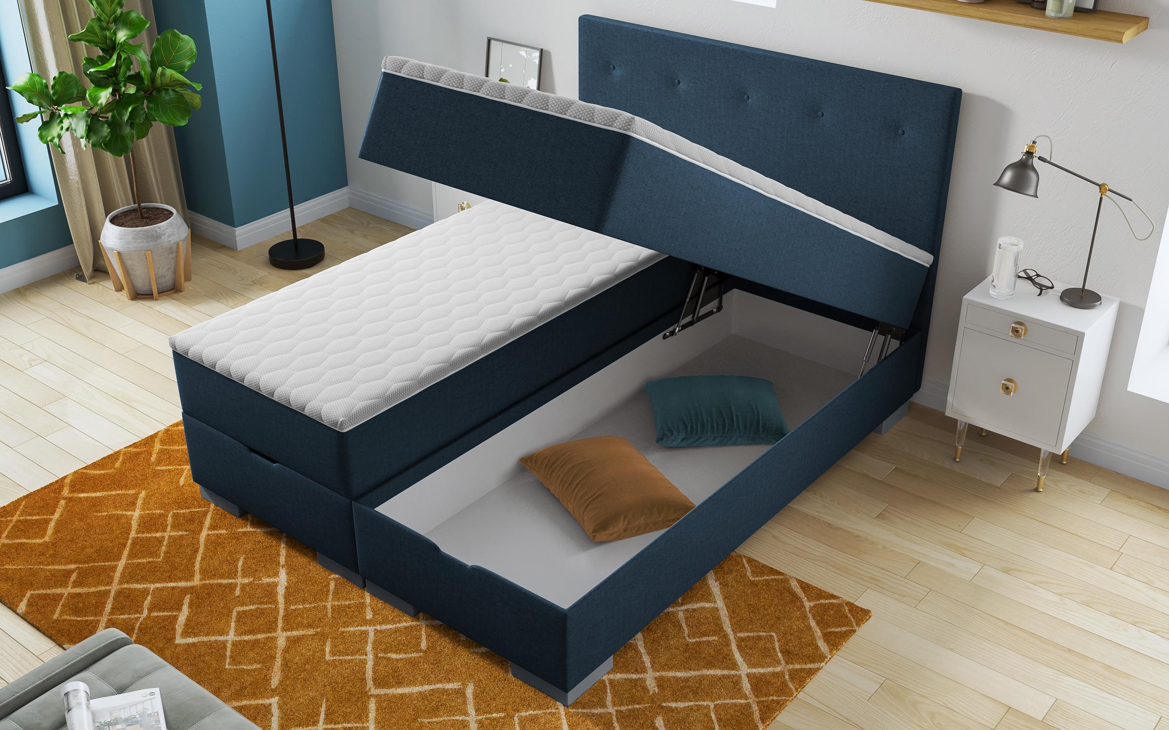 Pat dublu Boxspring Albeta 160/200, albastru inchis  4
