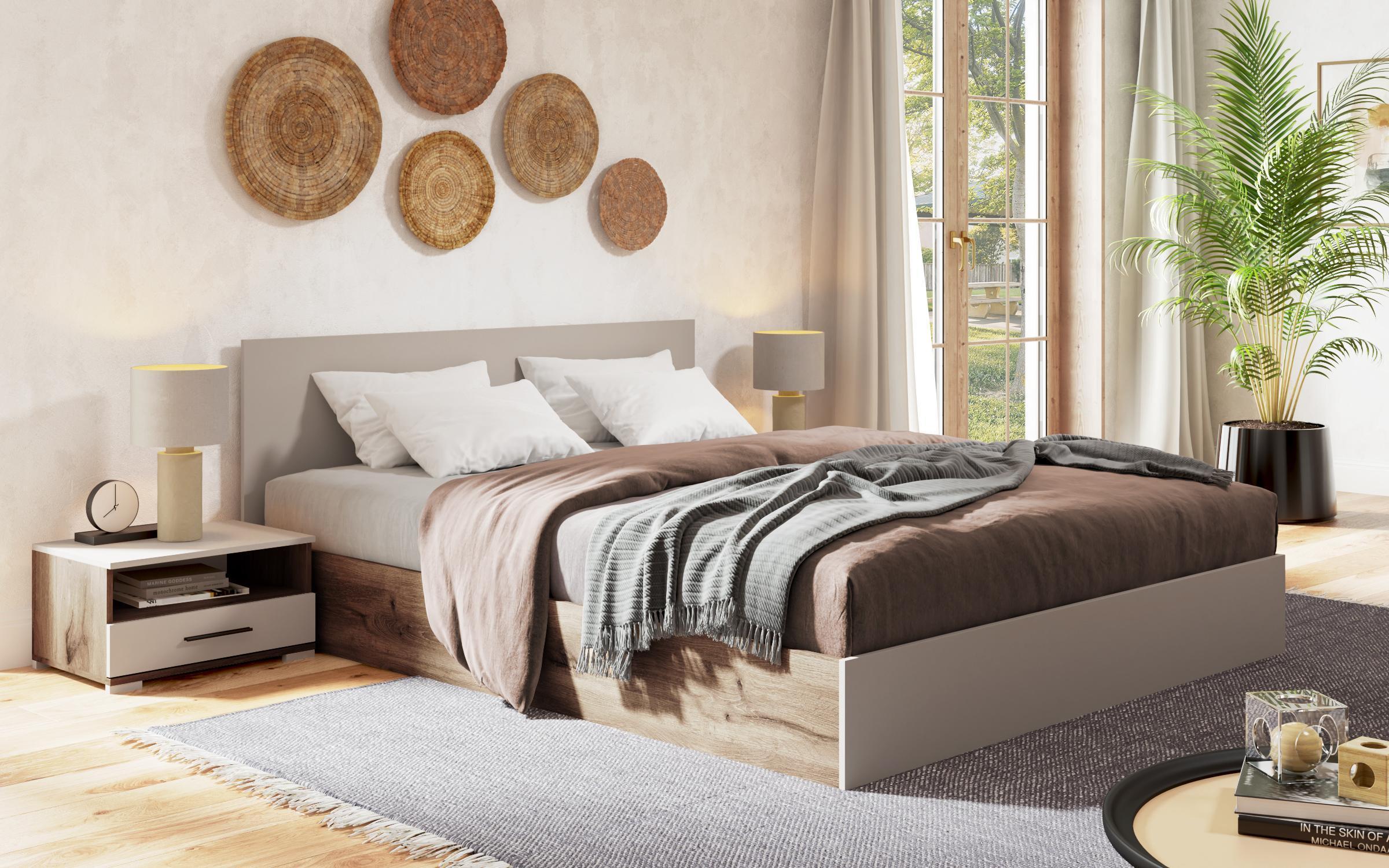 Set pentru dormitor + saltea Astoria, bej deschis + stejar scandinav inchis + nisipiu mat  3