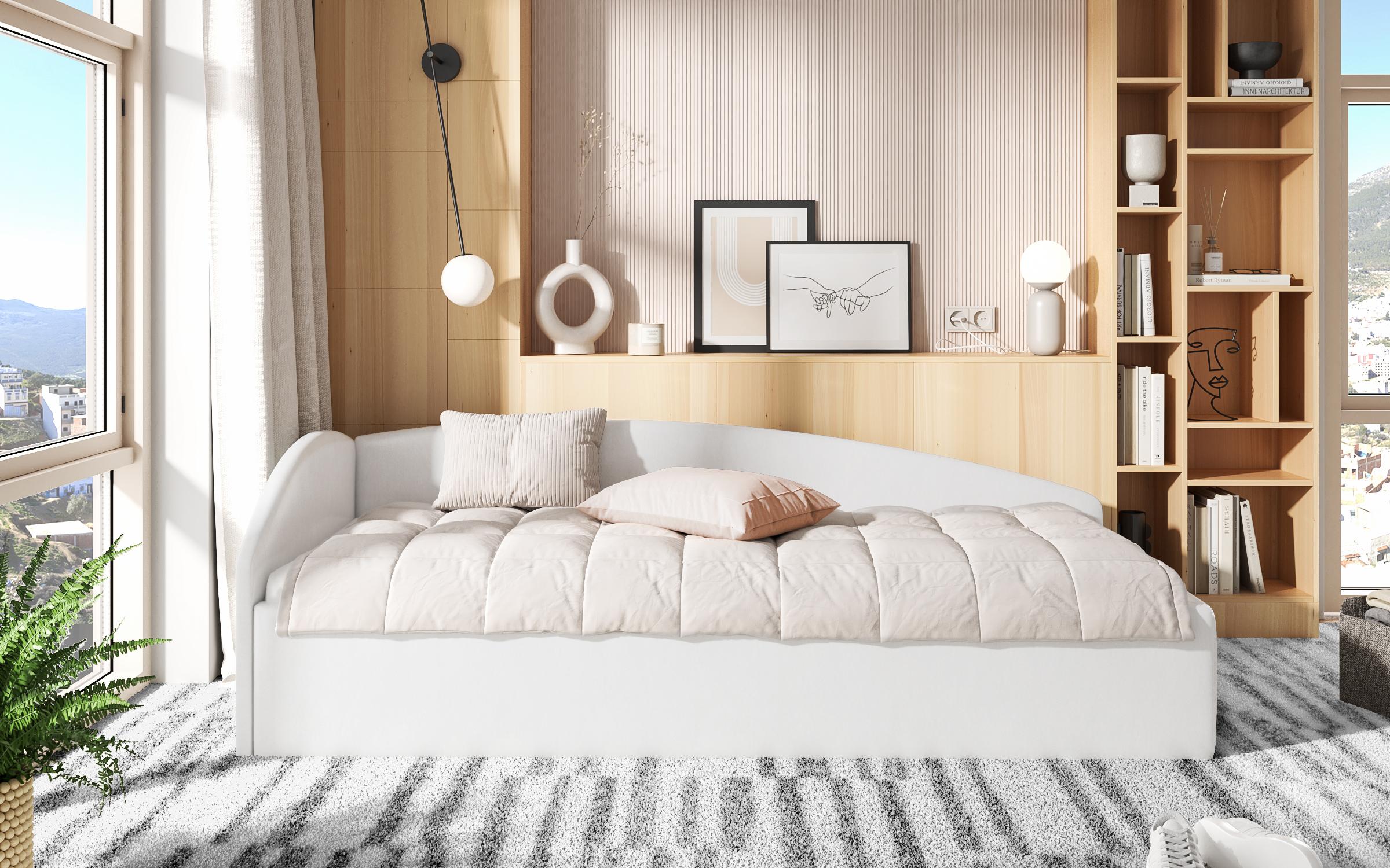 Pat tapitat 90/200 Kalida, piele alba  2