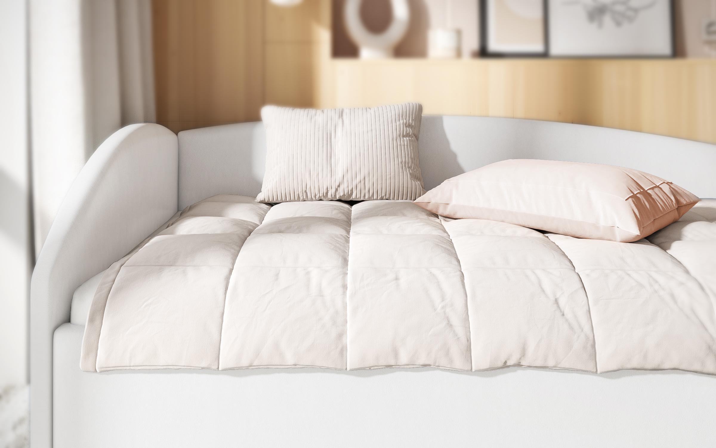 Pat tapitat 90/200 Kalida, piele alba  4